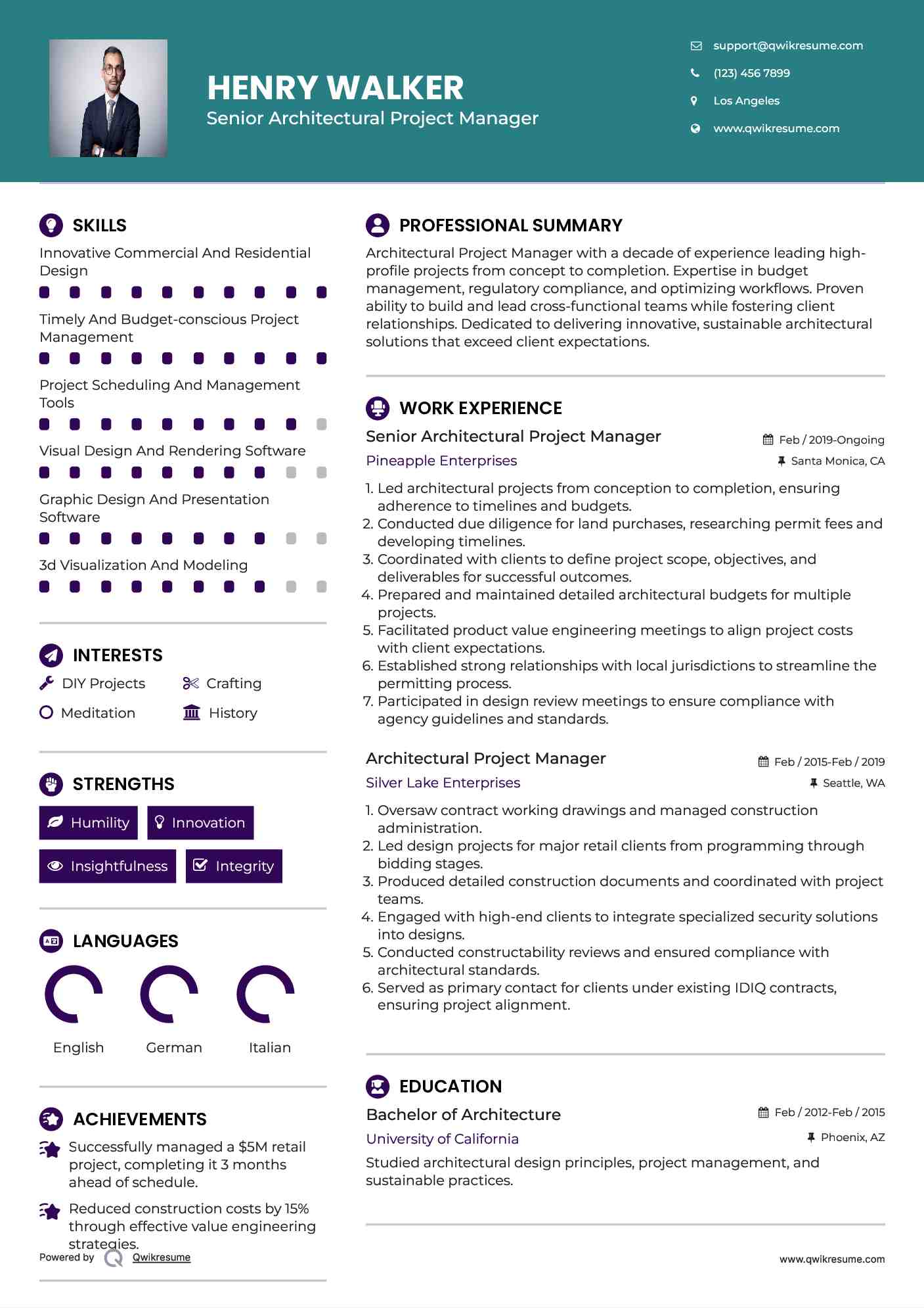 Senior Architectural Project Manager Resume Format