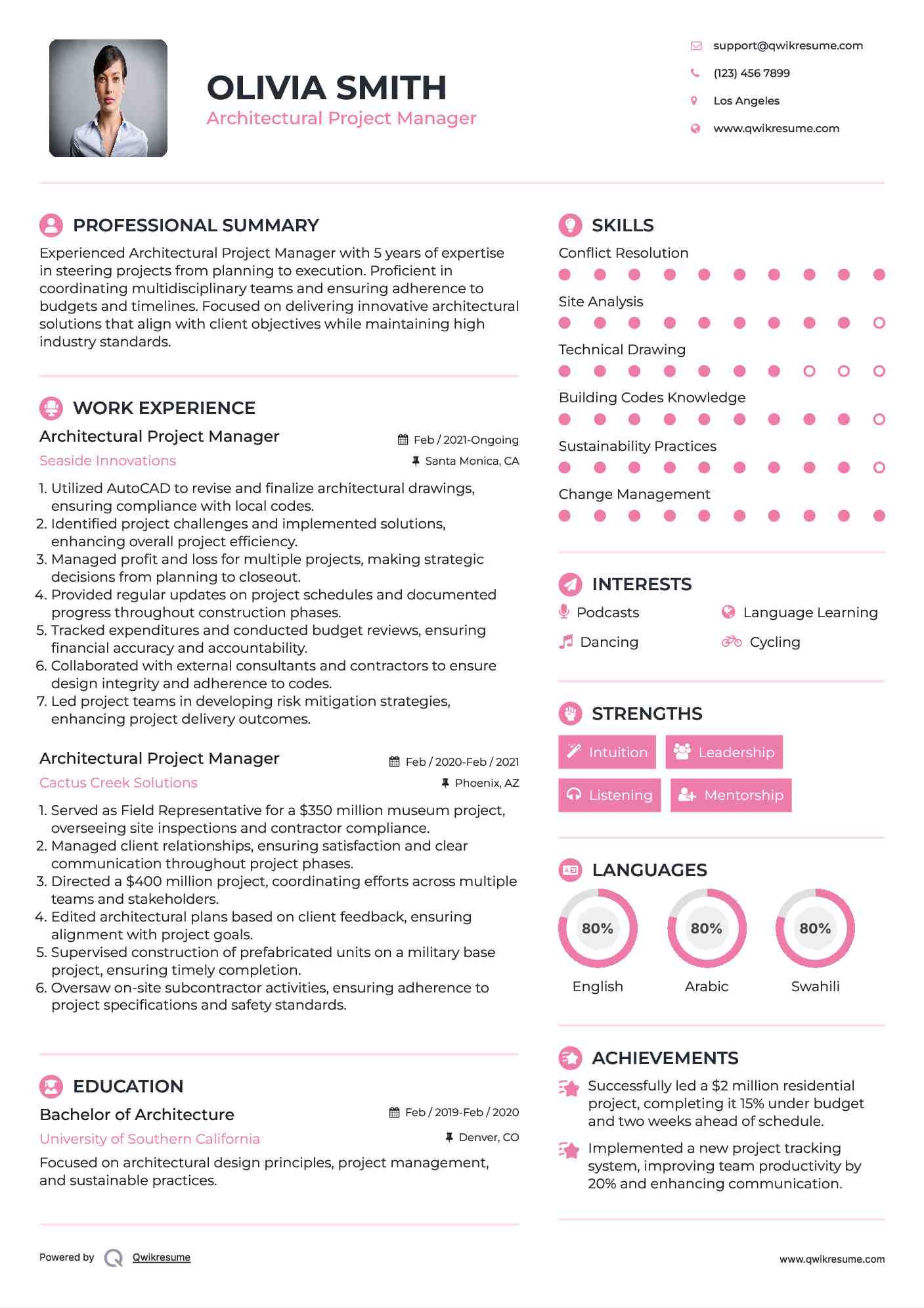 Architectural Project Manager Resume Template