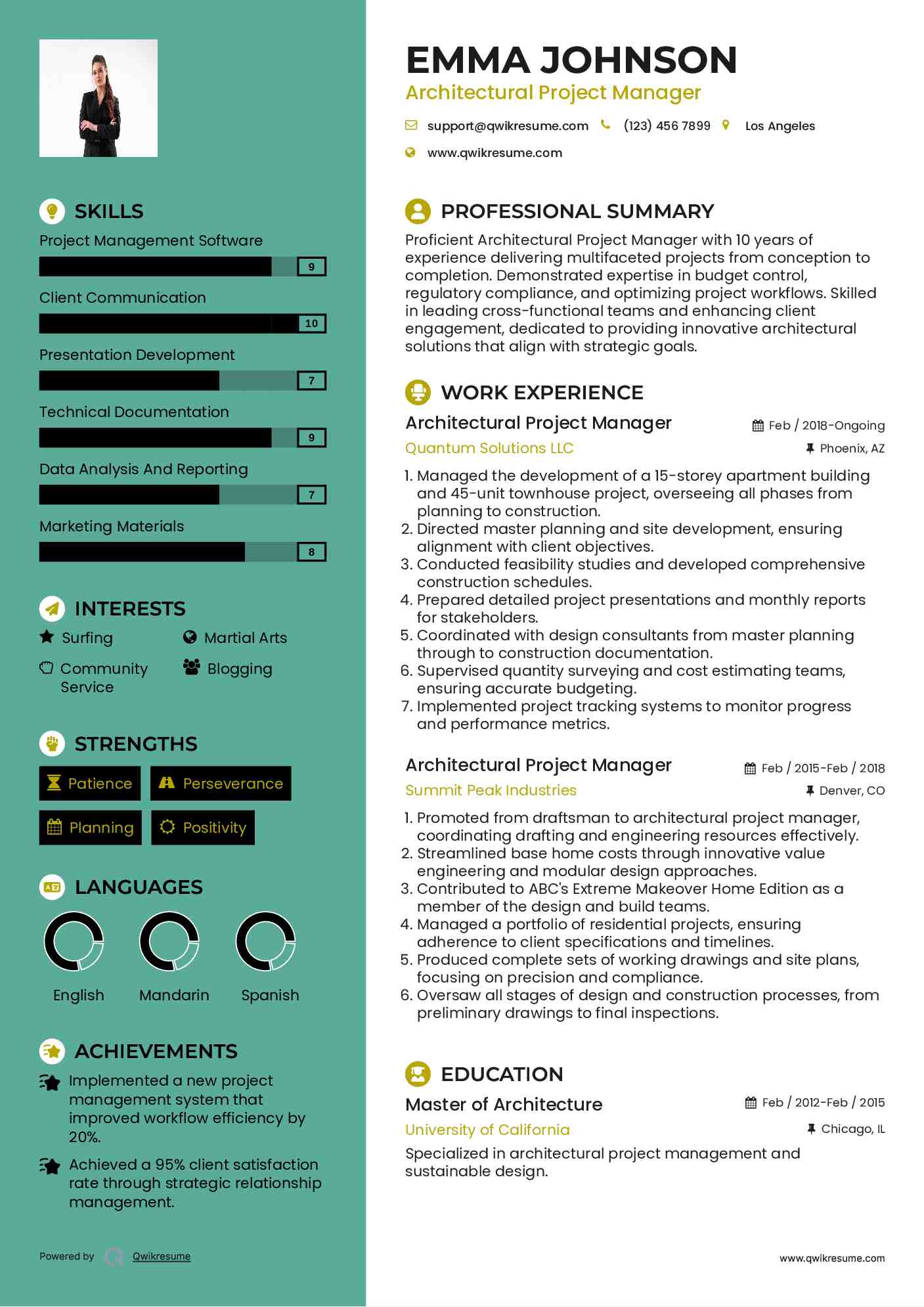 Architectural Project Manager Resume Template