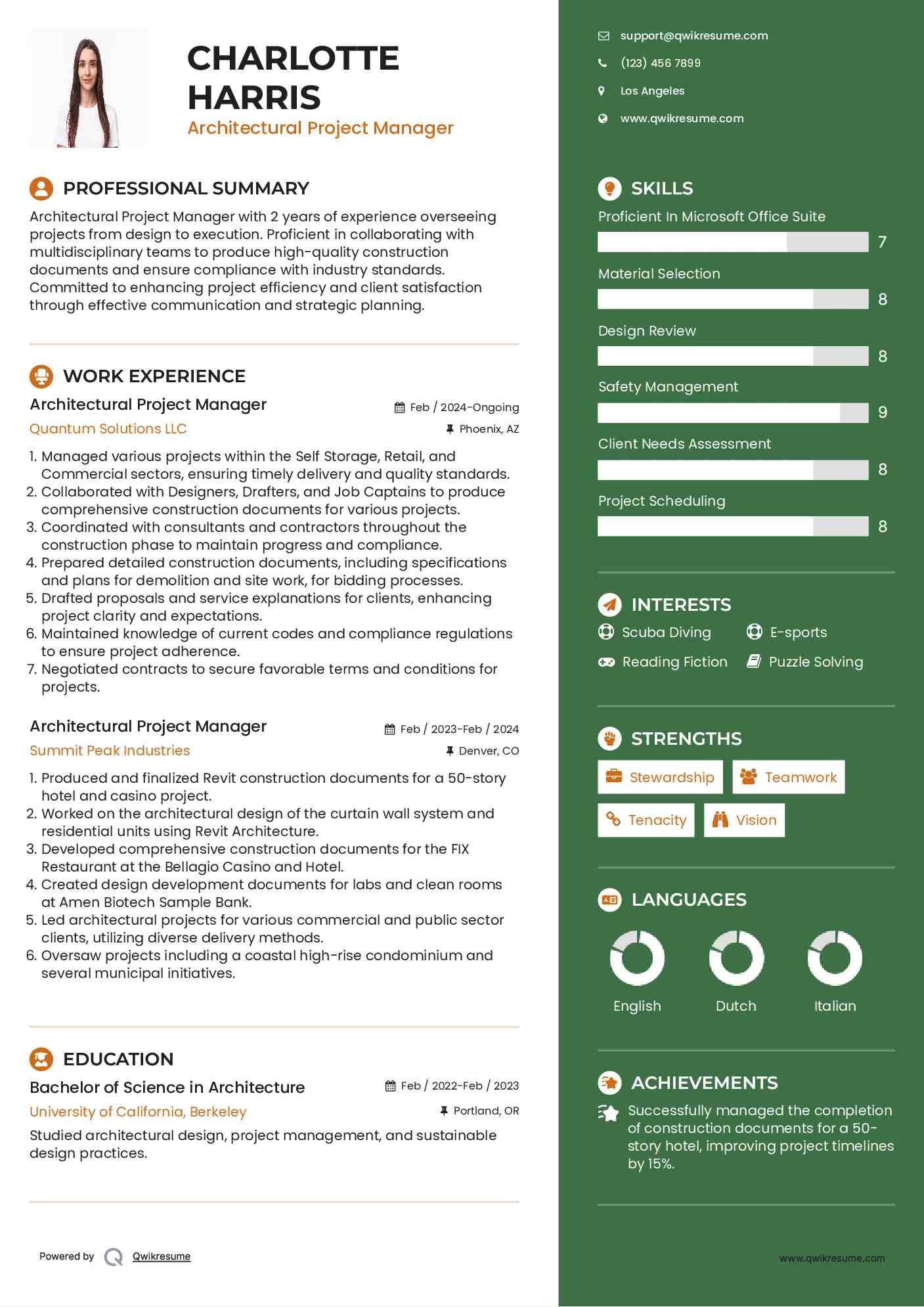 Architectural Project Manager Resume Template