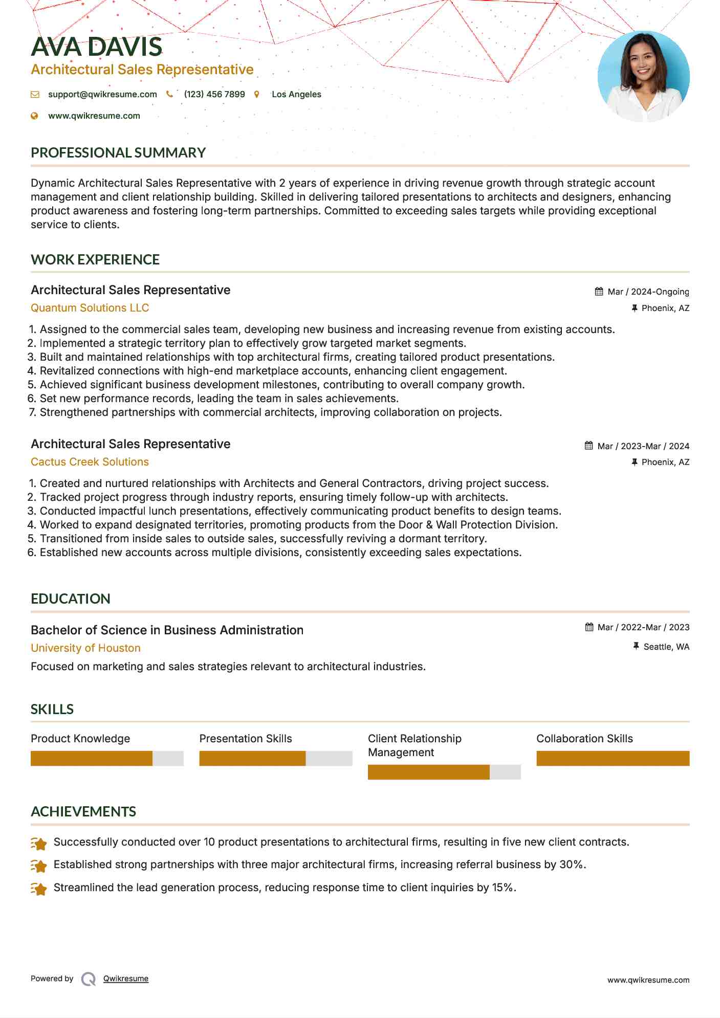 Architectural Sales Representative Resume Template