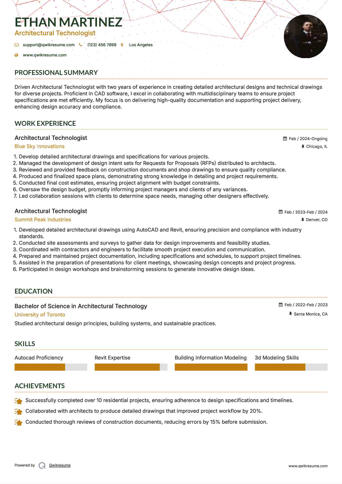Architectural Technologist Resume Template