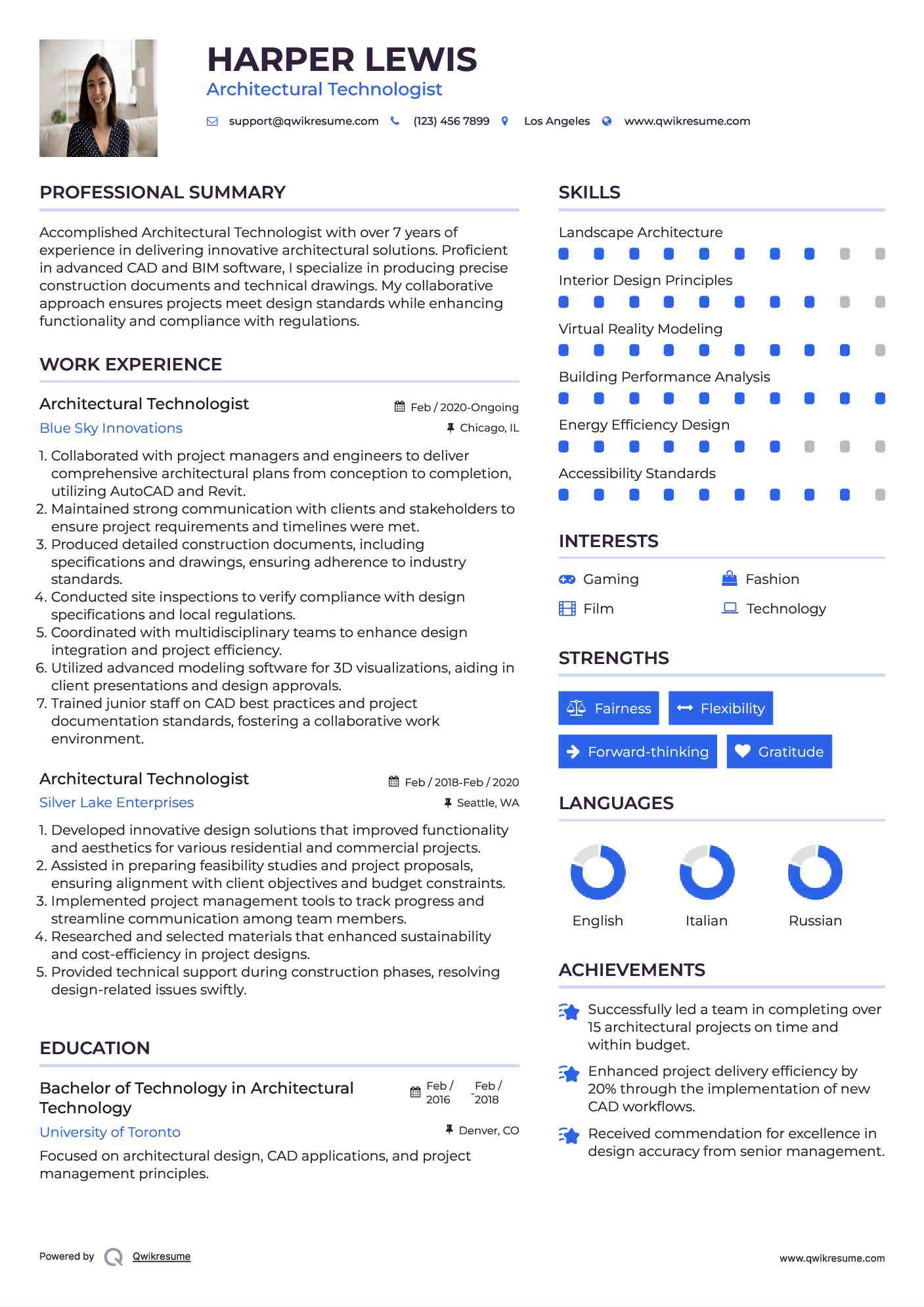 Architectural Technologist Resume Sample