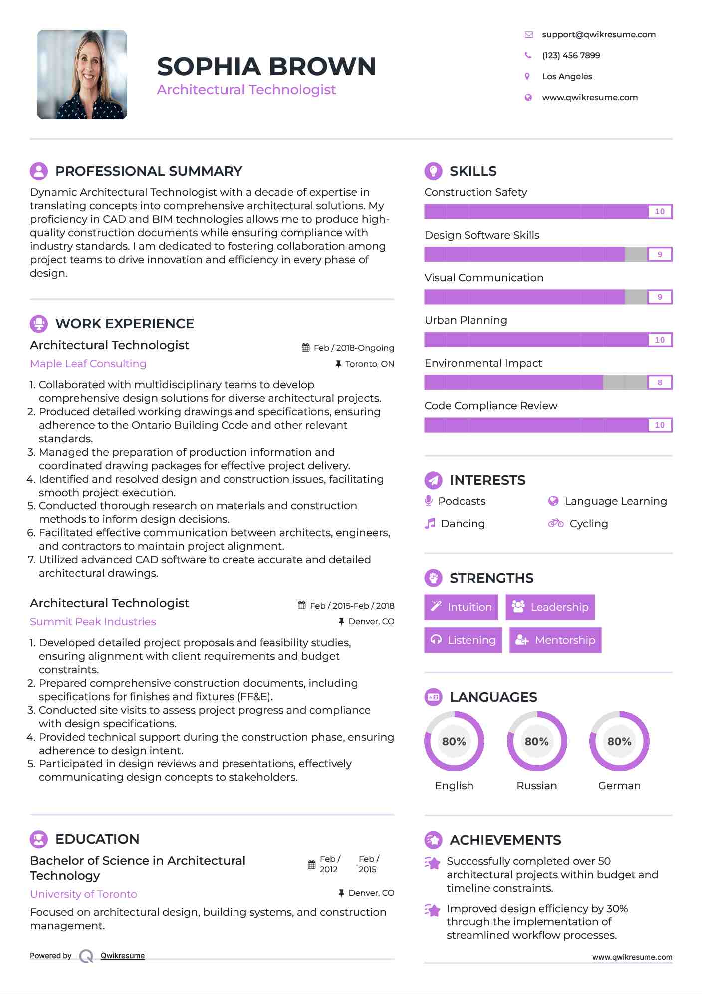 Architectural Technologist Resume Sample