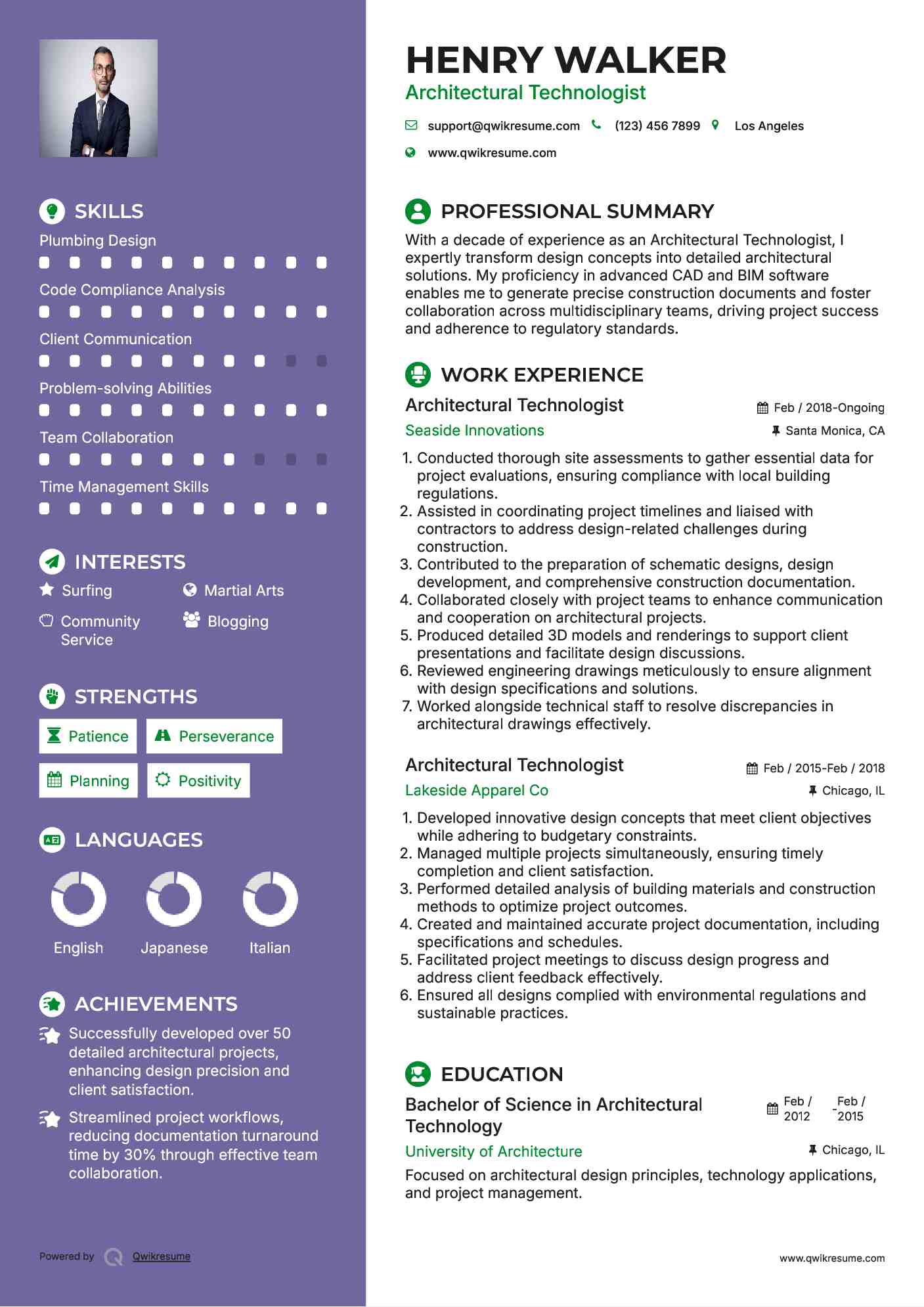 Architectural Technologist Resume Model