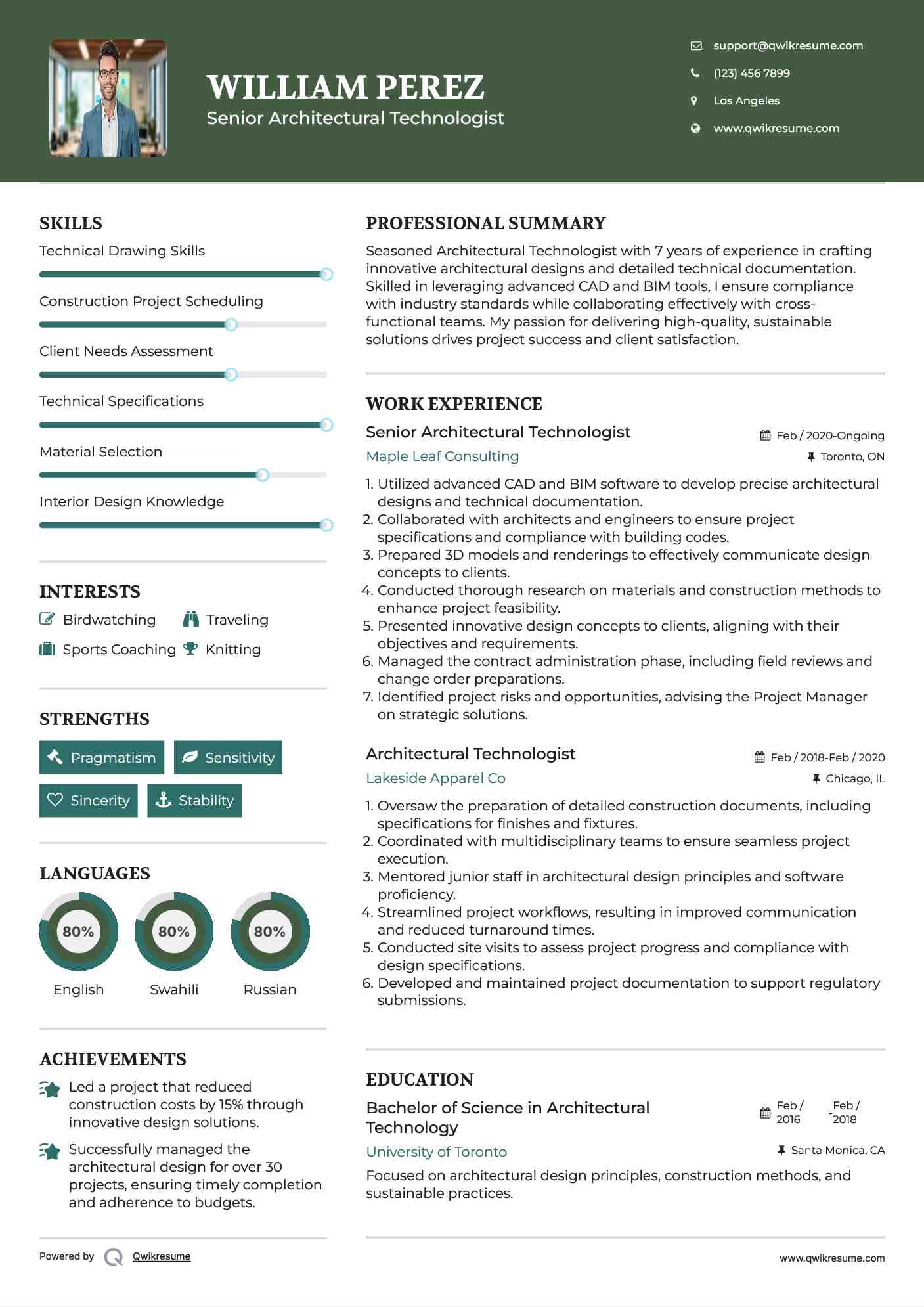 Senior Architectural Technologist Resume Template