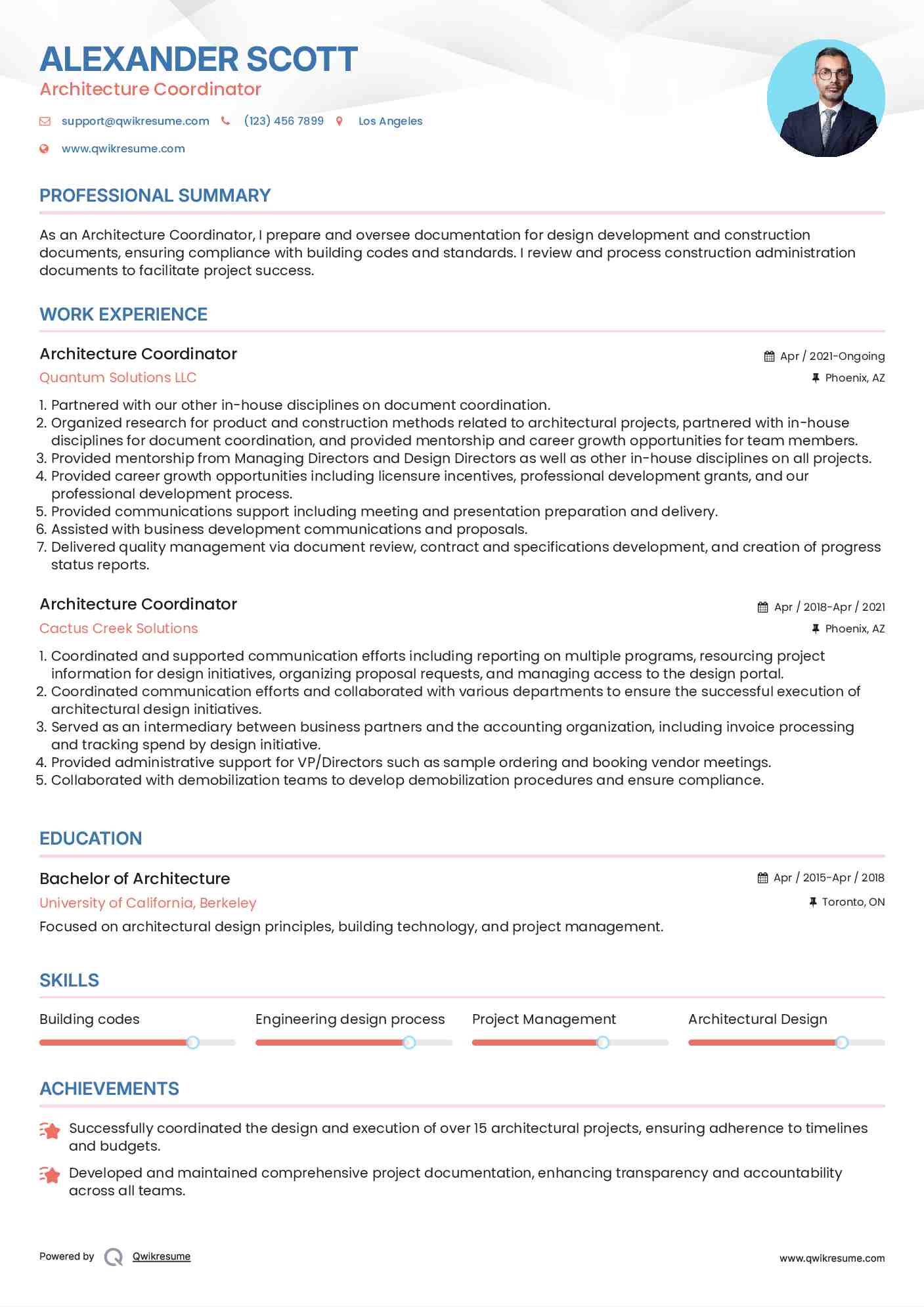  Architecture Coordinator Resume Example