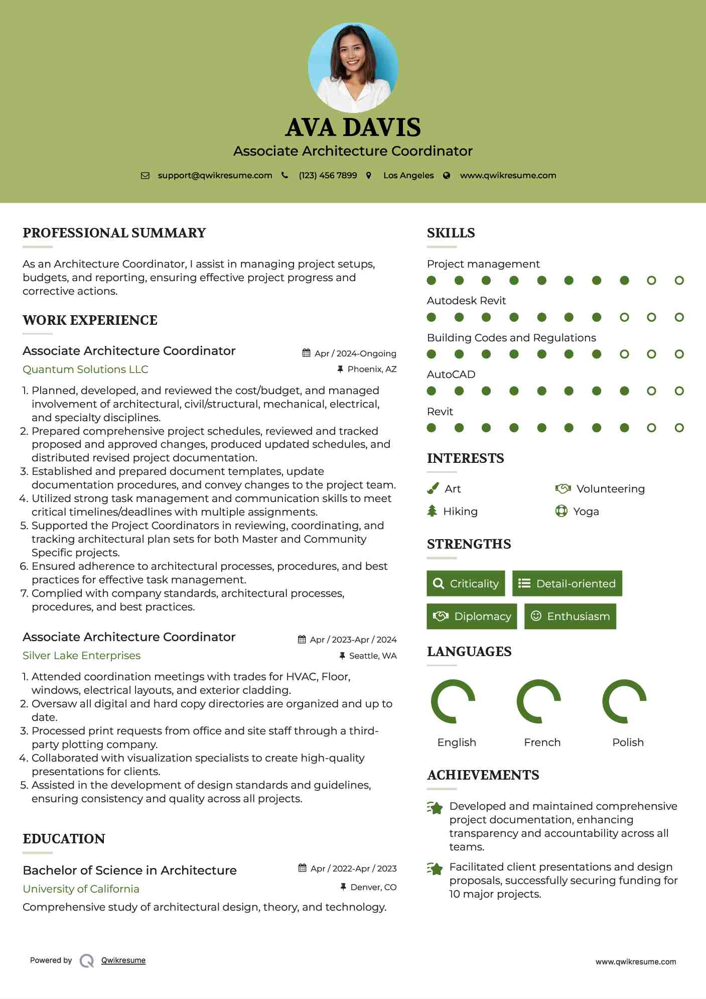 Associate Architecture Coordinator Resume Example