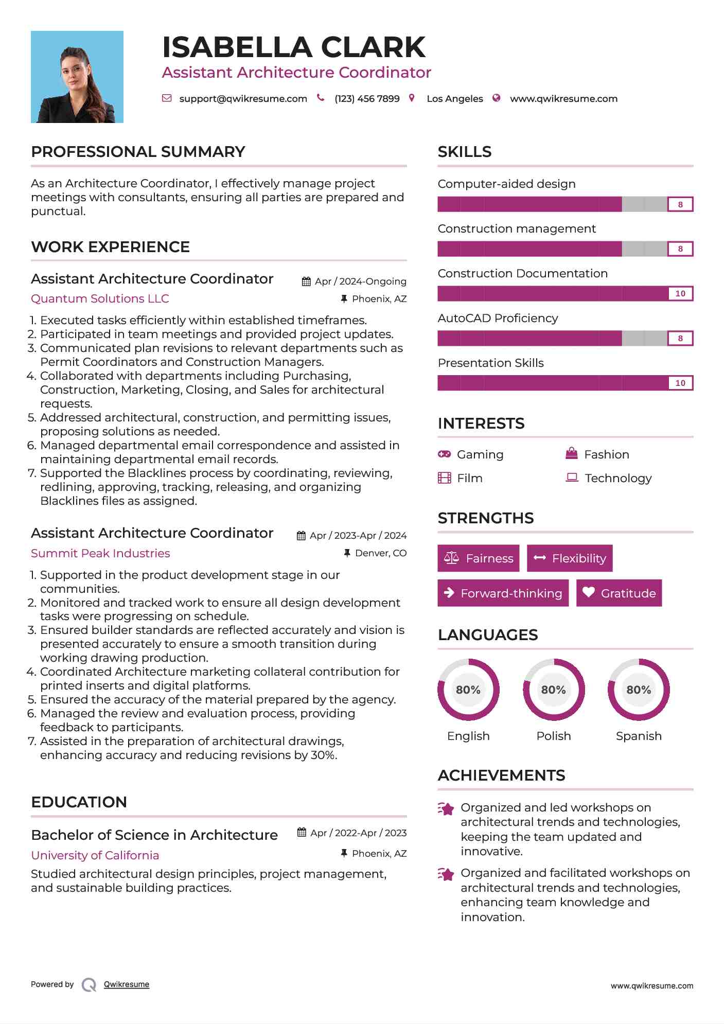 Assistant Architecture Coordinator Resume Template
