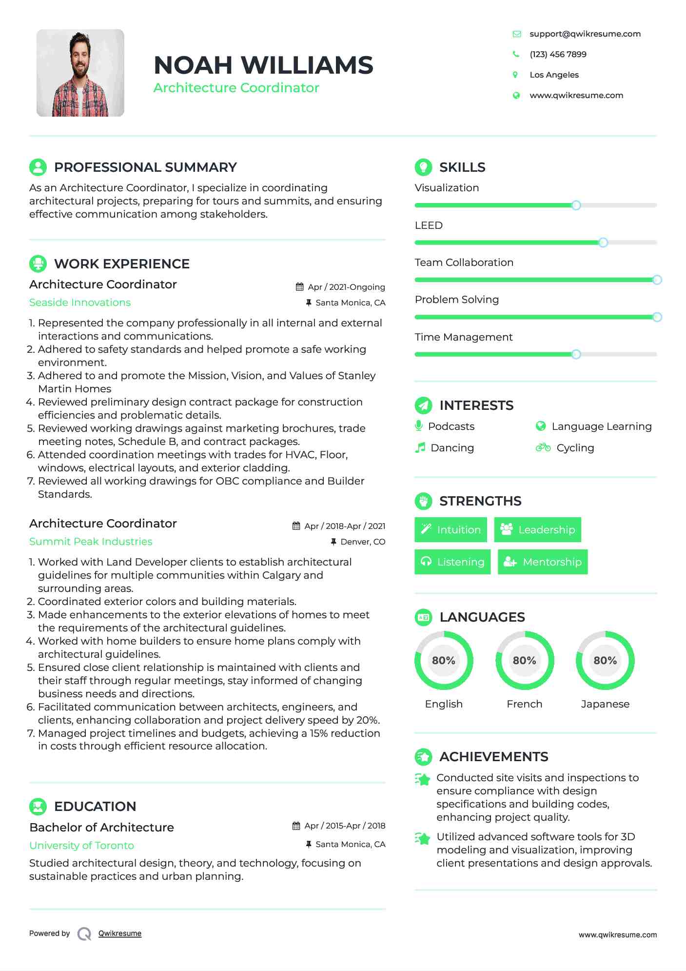 Architecture Coordinator  Resume Format