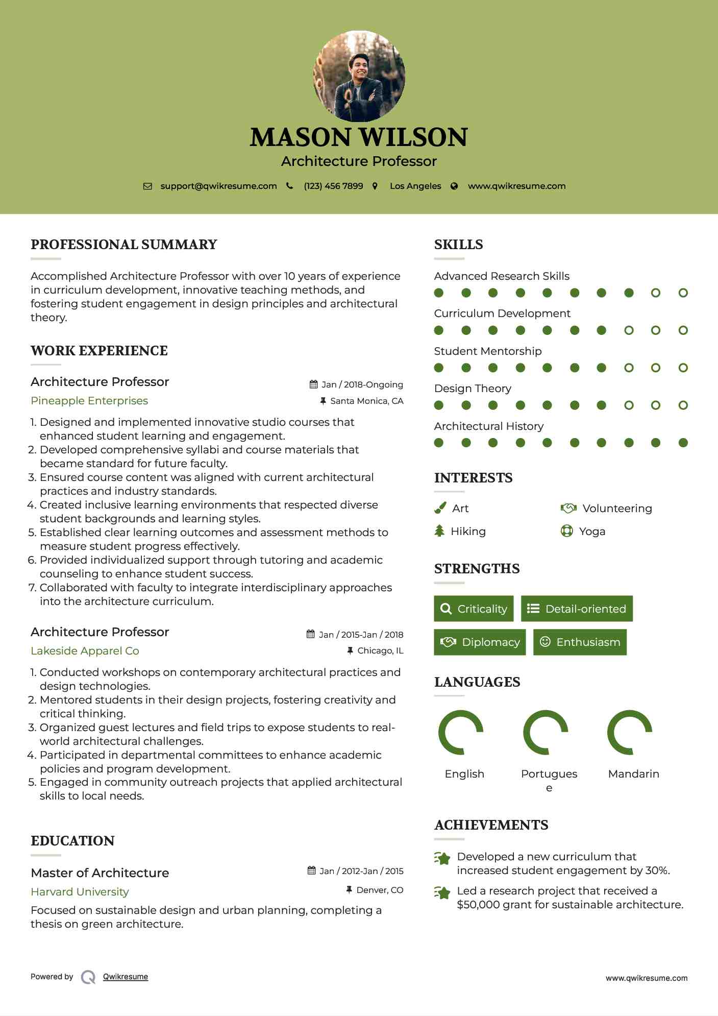 Architecture Professor Resume Model