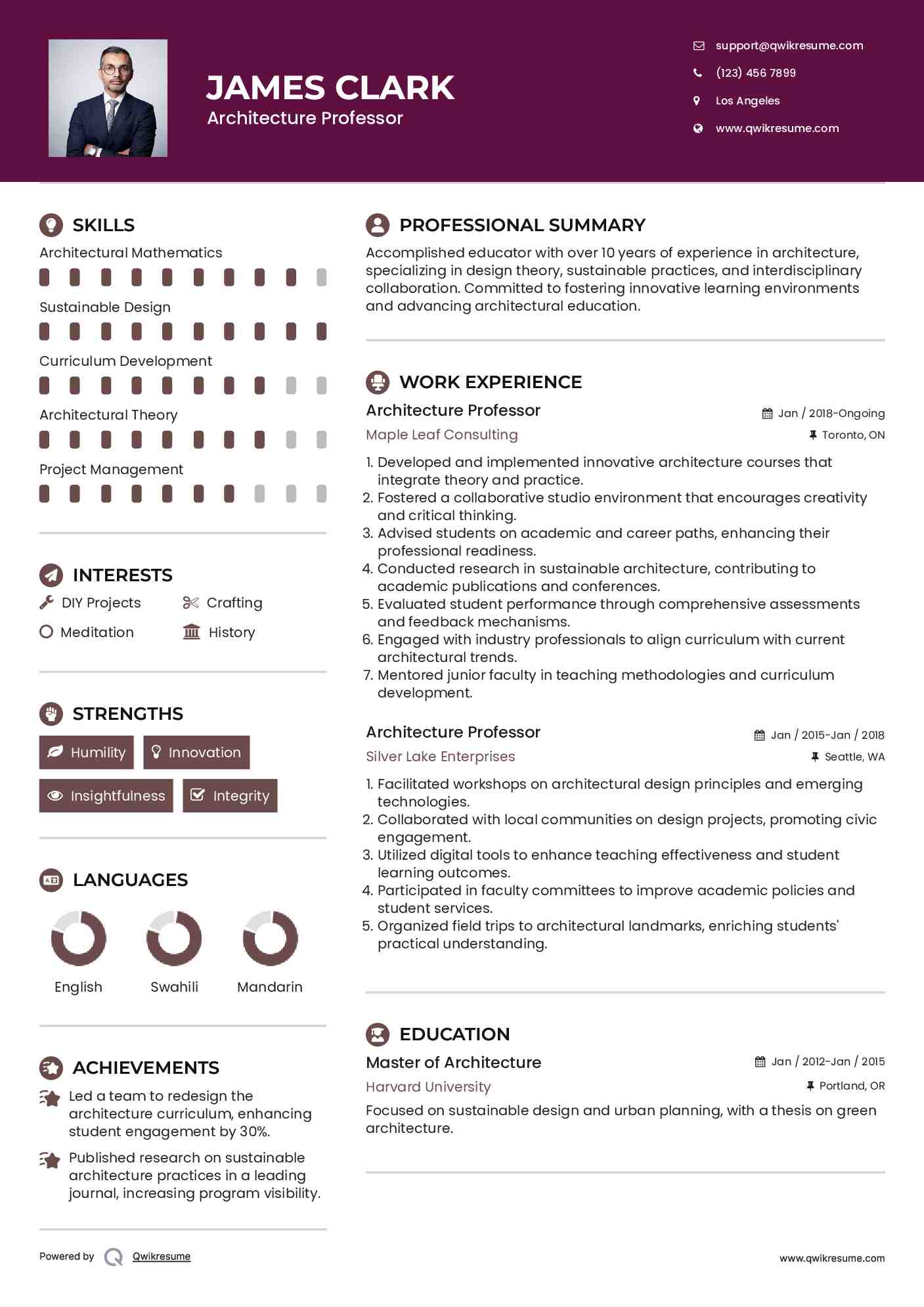 Architecture Professor Resume Model