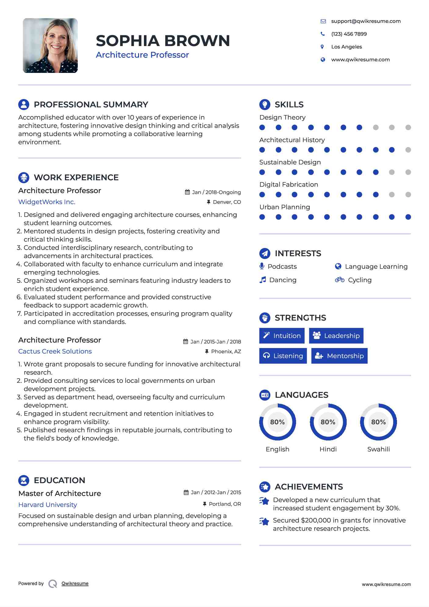 Architecture Professor Resume Format