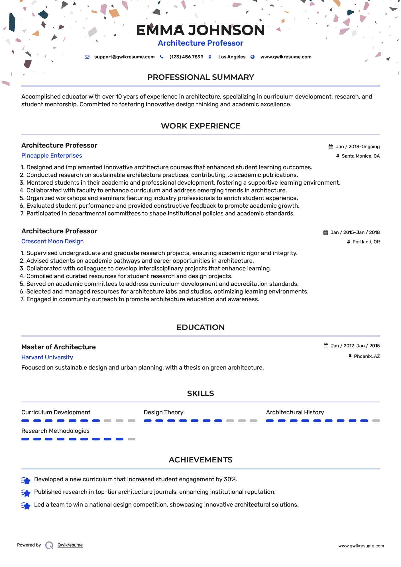 Architecture Professor Resume Template
