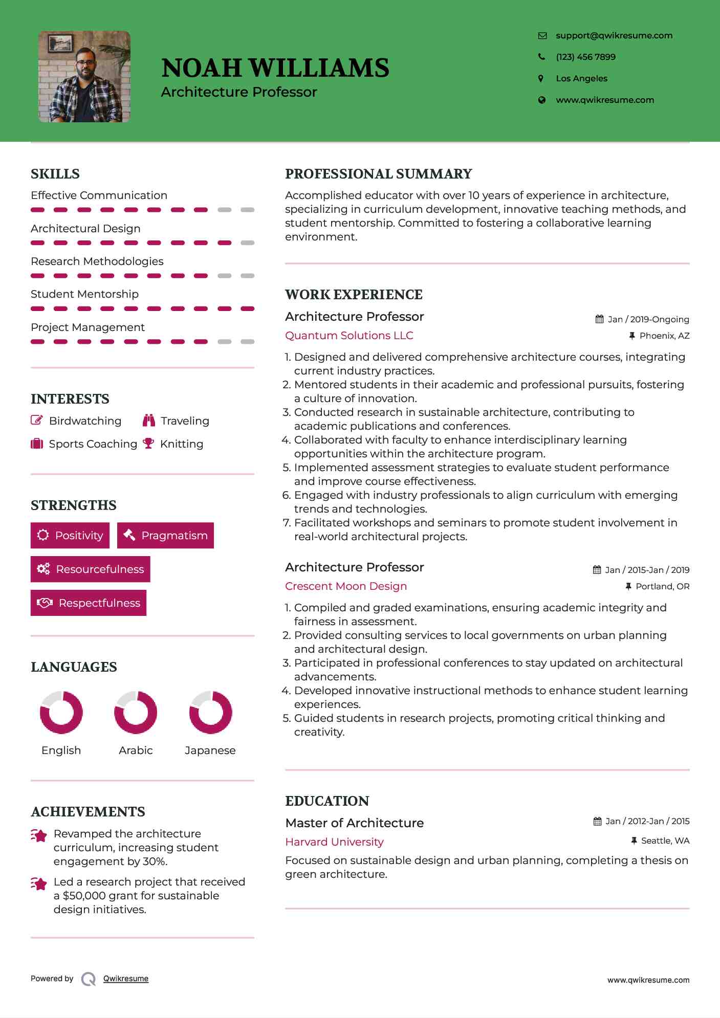 Architecture Professor Resume Template