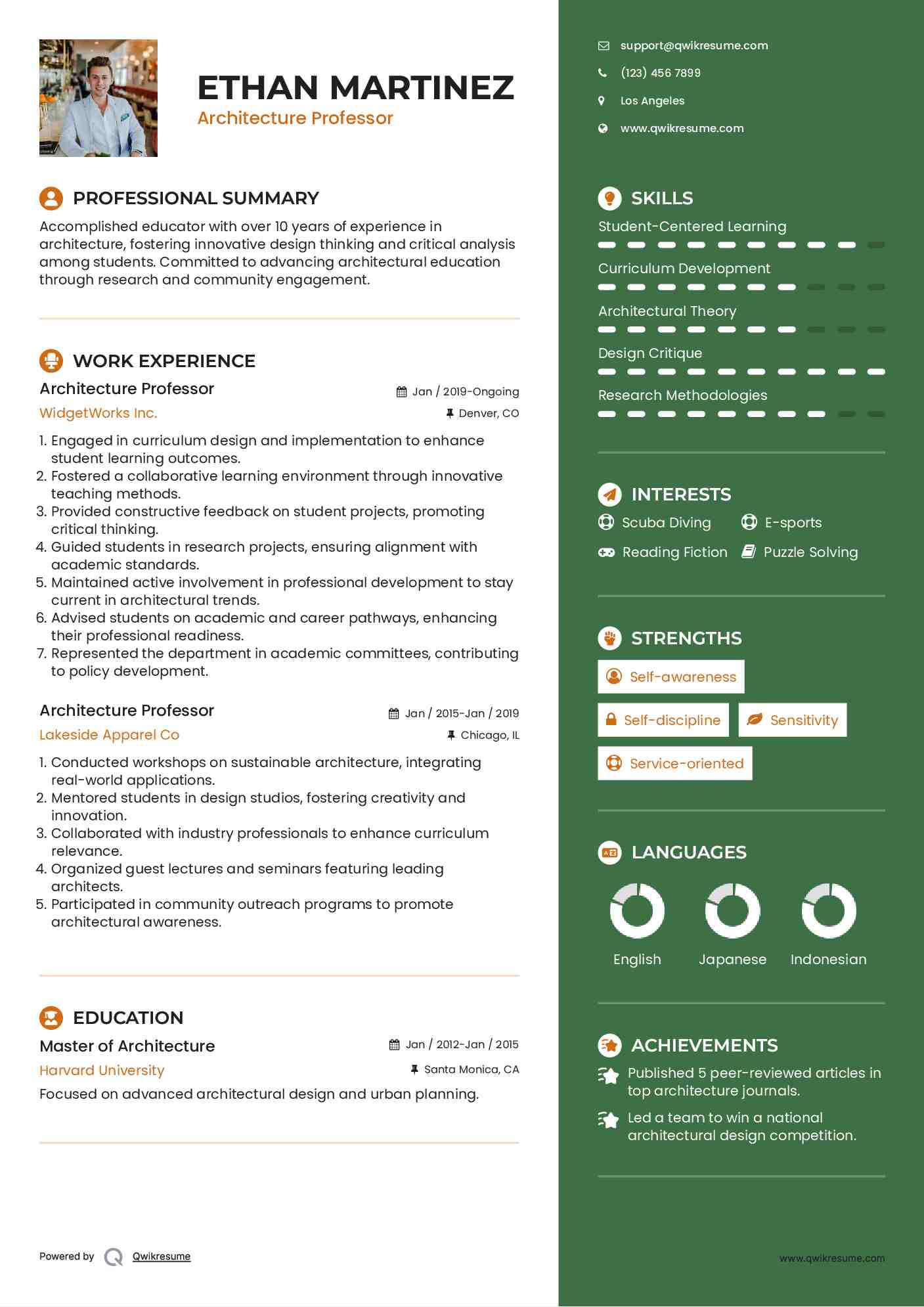 Architecture Professor Resume Model