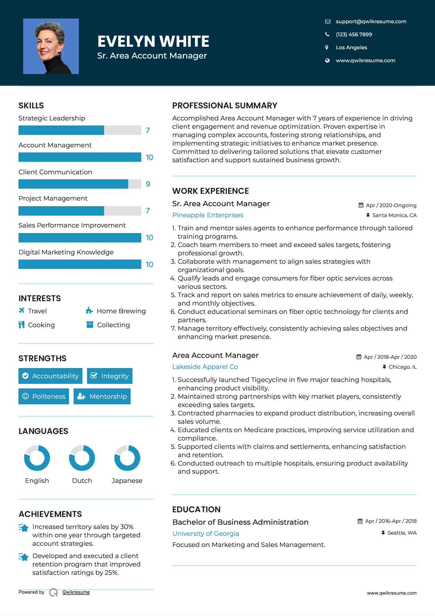 Sr. Area Account Manager Resume Example