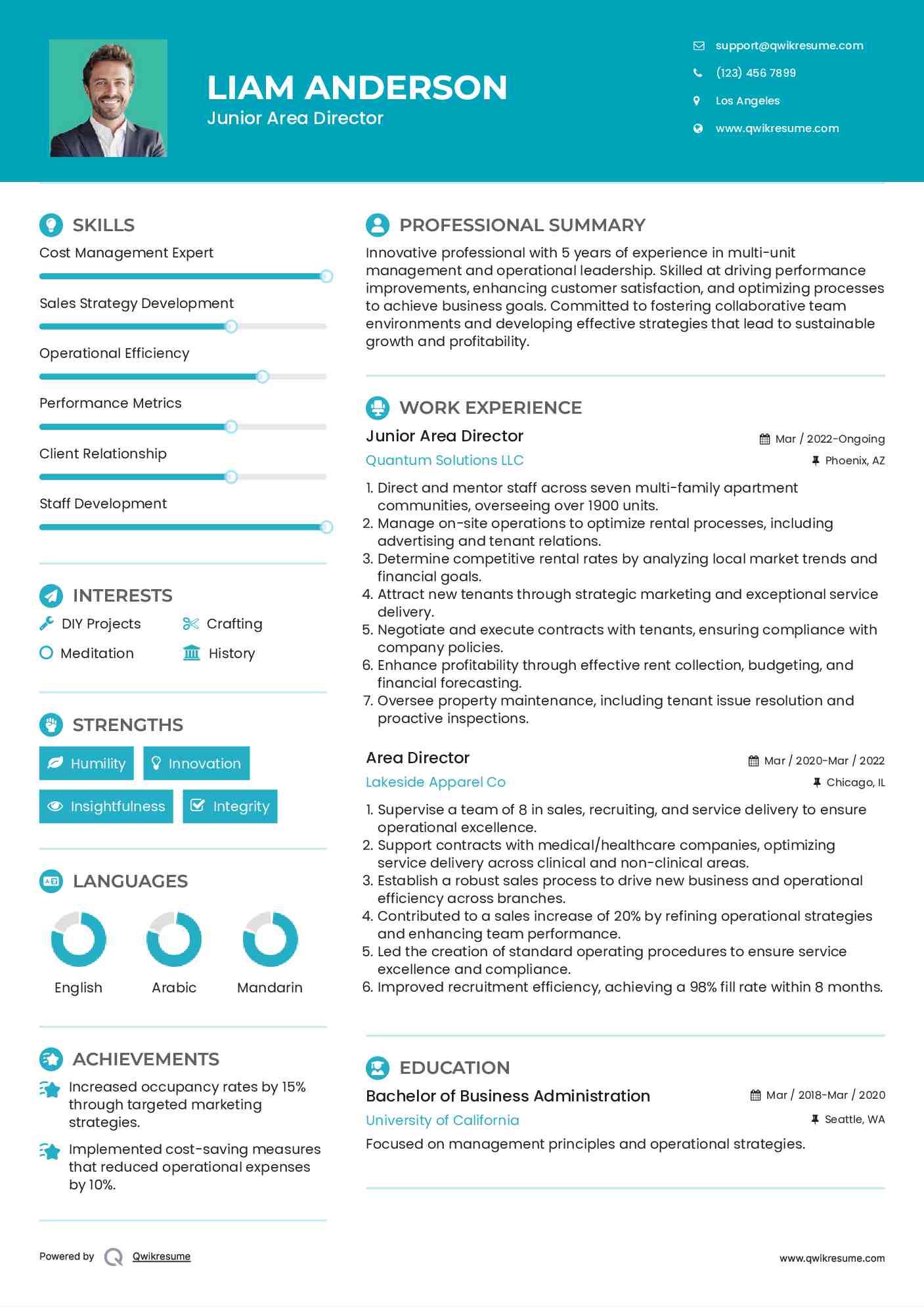 Junior Area Director Resume Sample