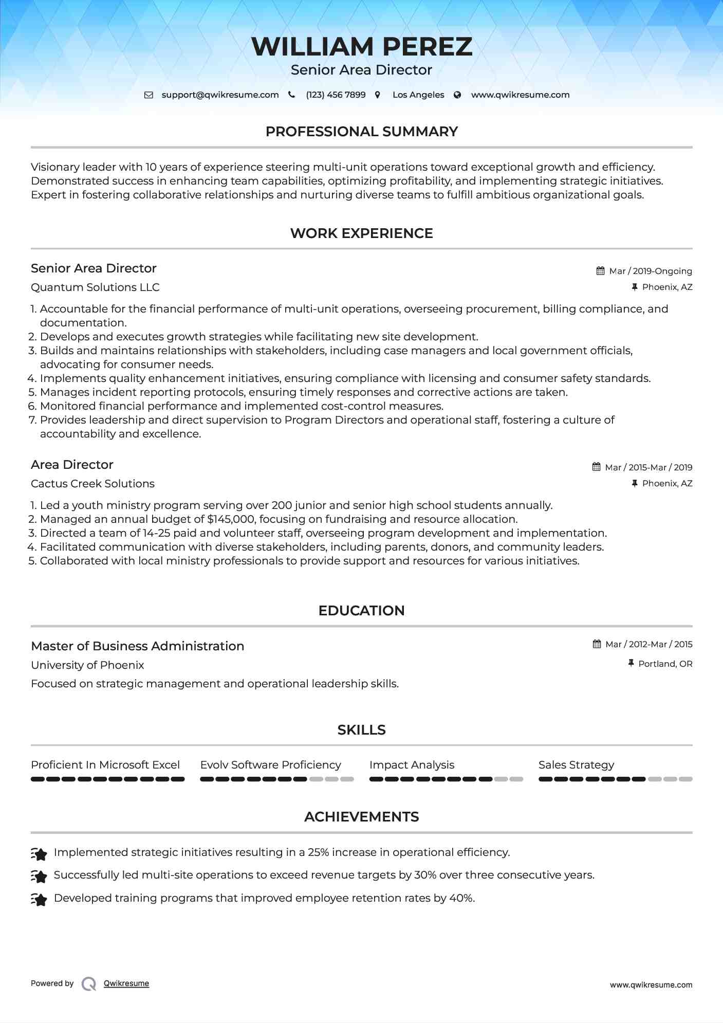 Senior Area Director Resume Template