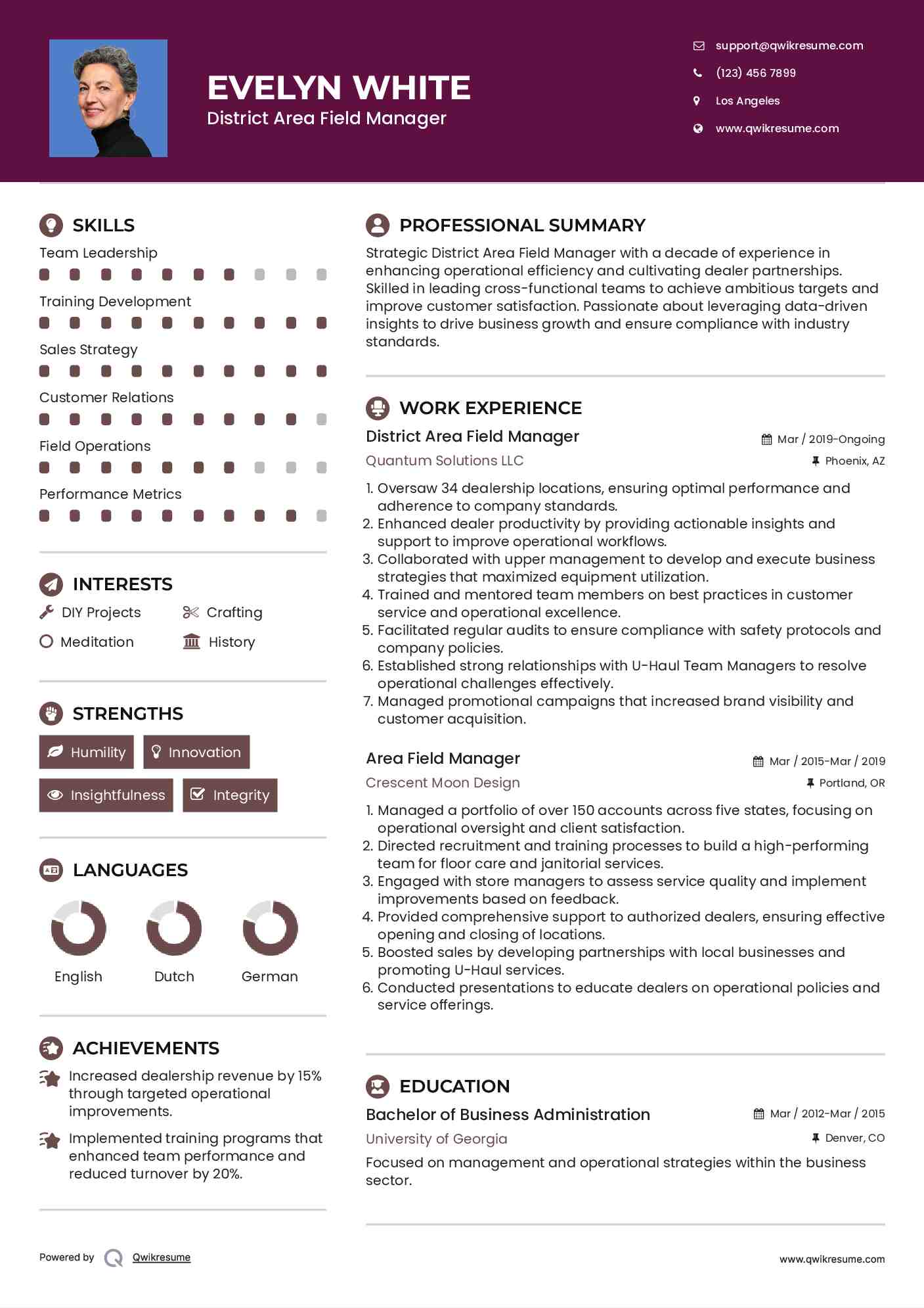 District Area Field Manager Resume Format