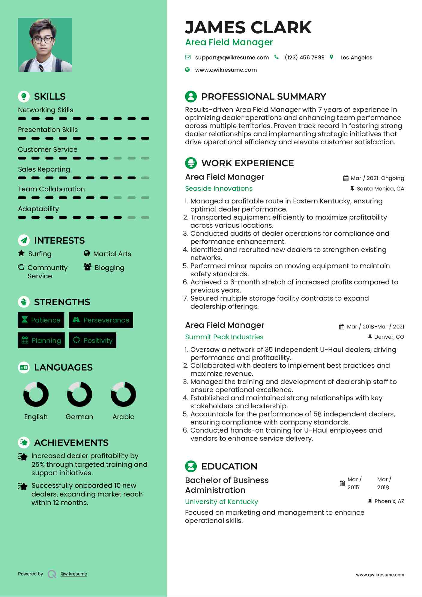 Area Field Manager Resume Format