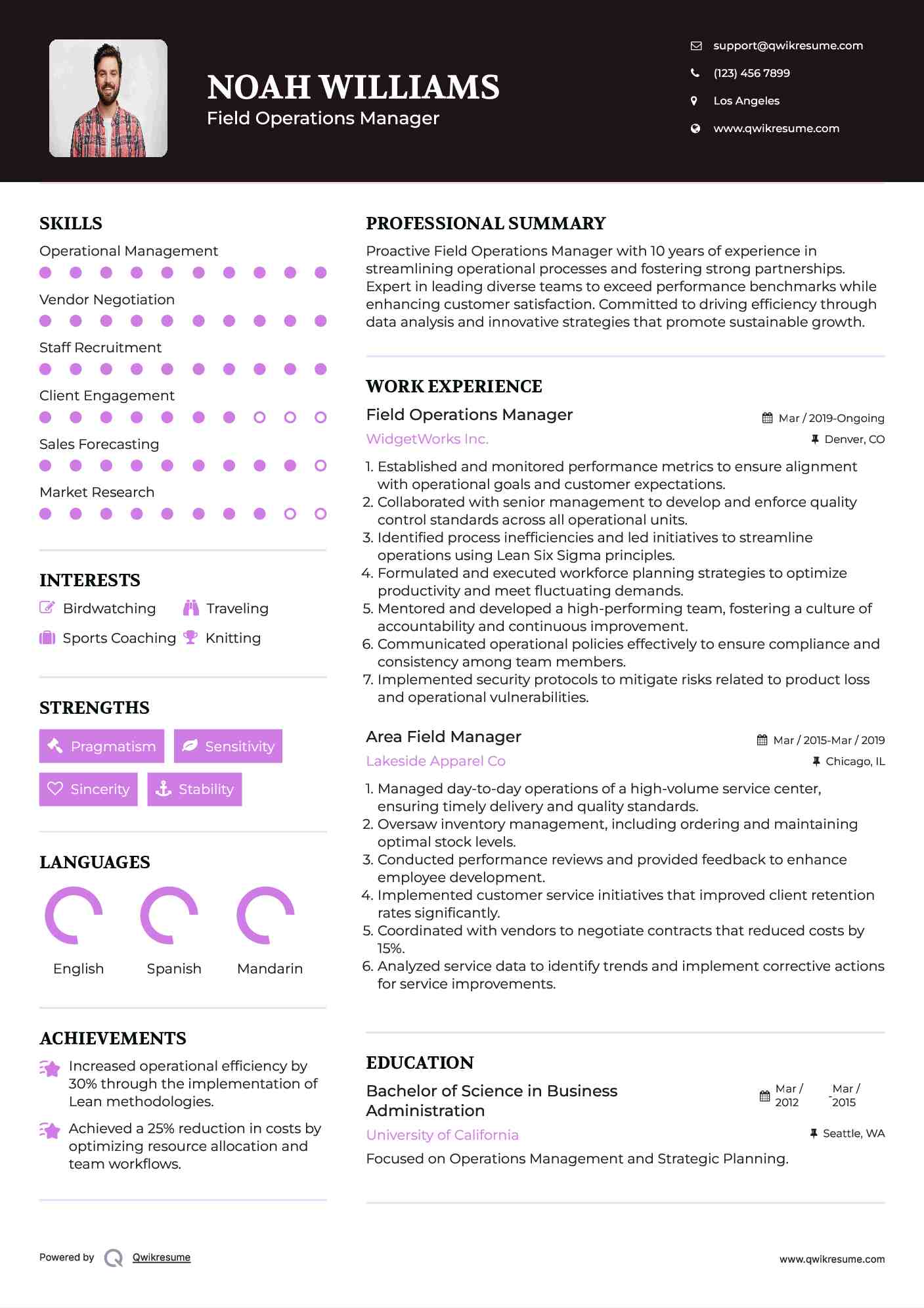 Field Operations Manager Resume Template
