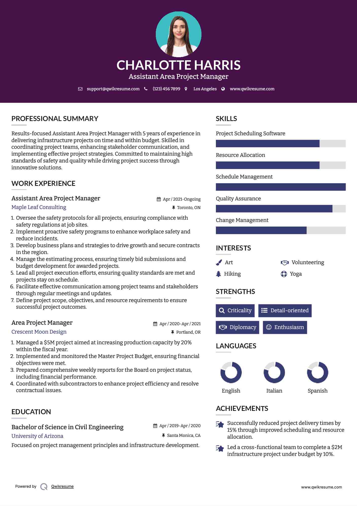 Assistant Area Project Manager Resume Template