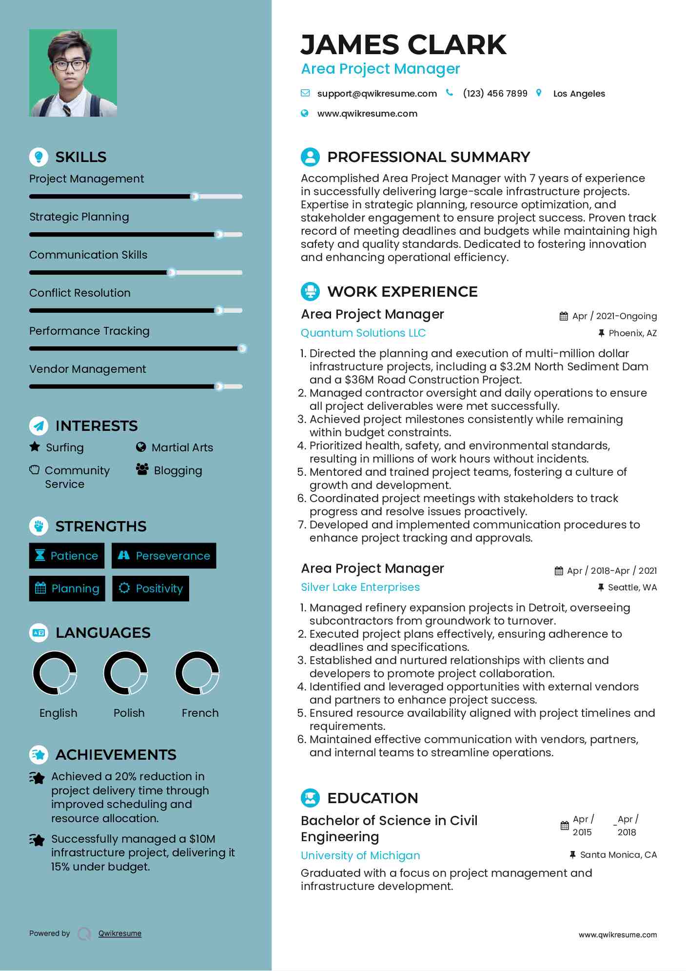 Area Project Manager Resume Template