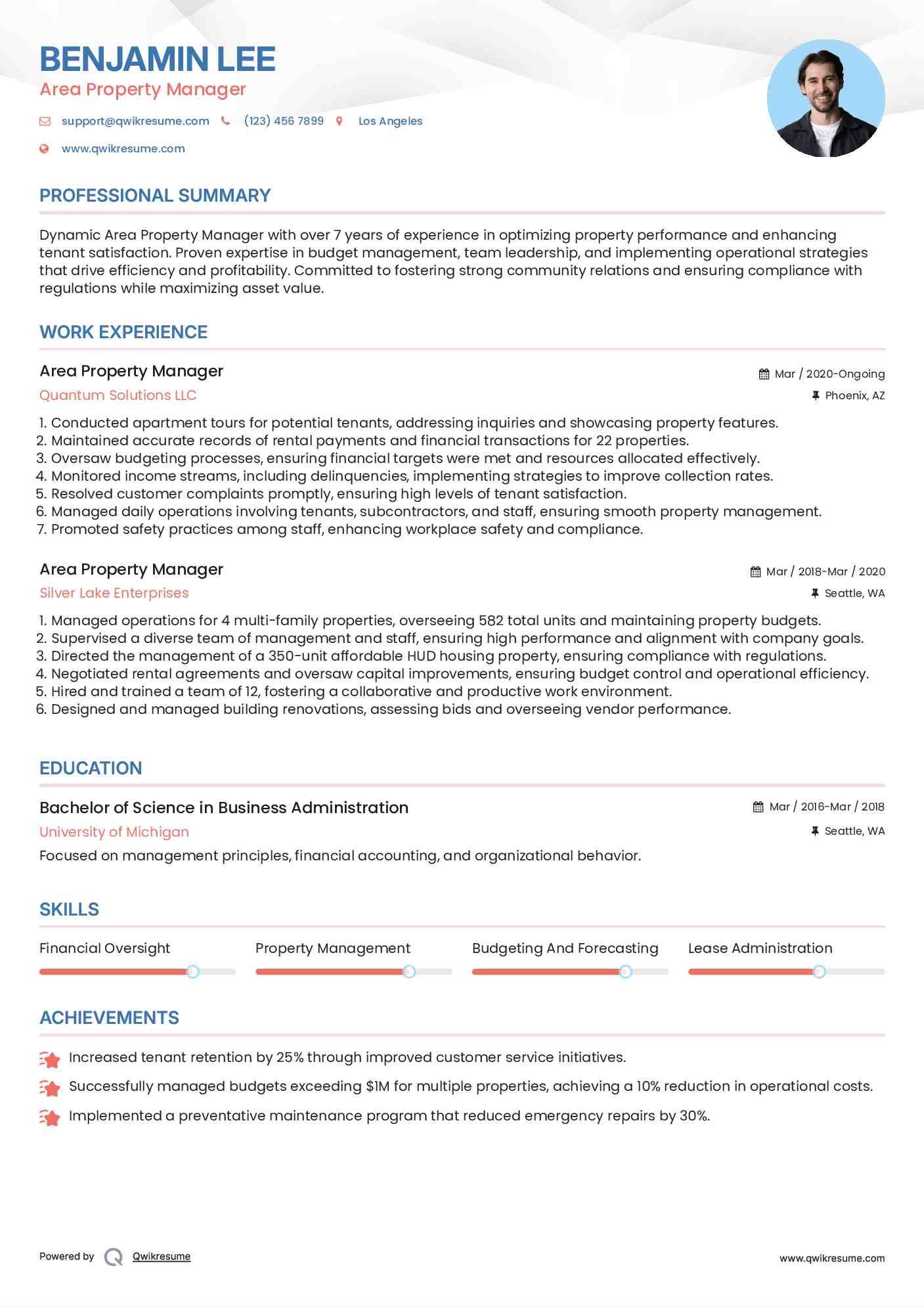 Area Property Manager Resume Template
