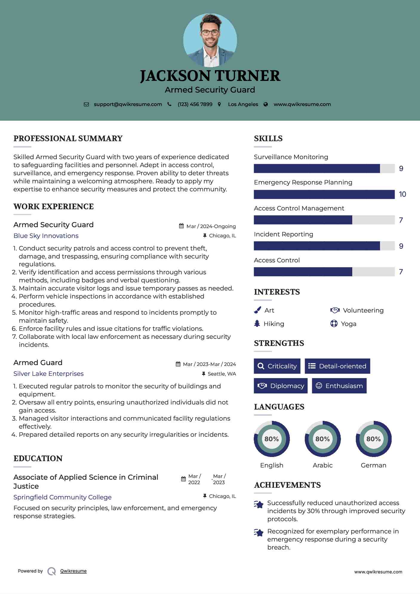 Armed Security Guard

 Resume Sample