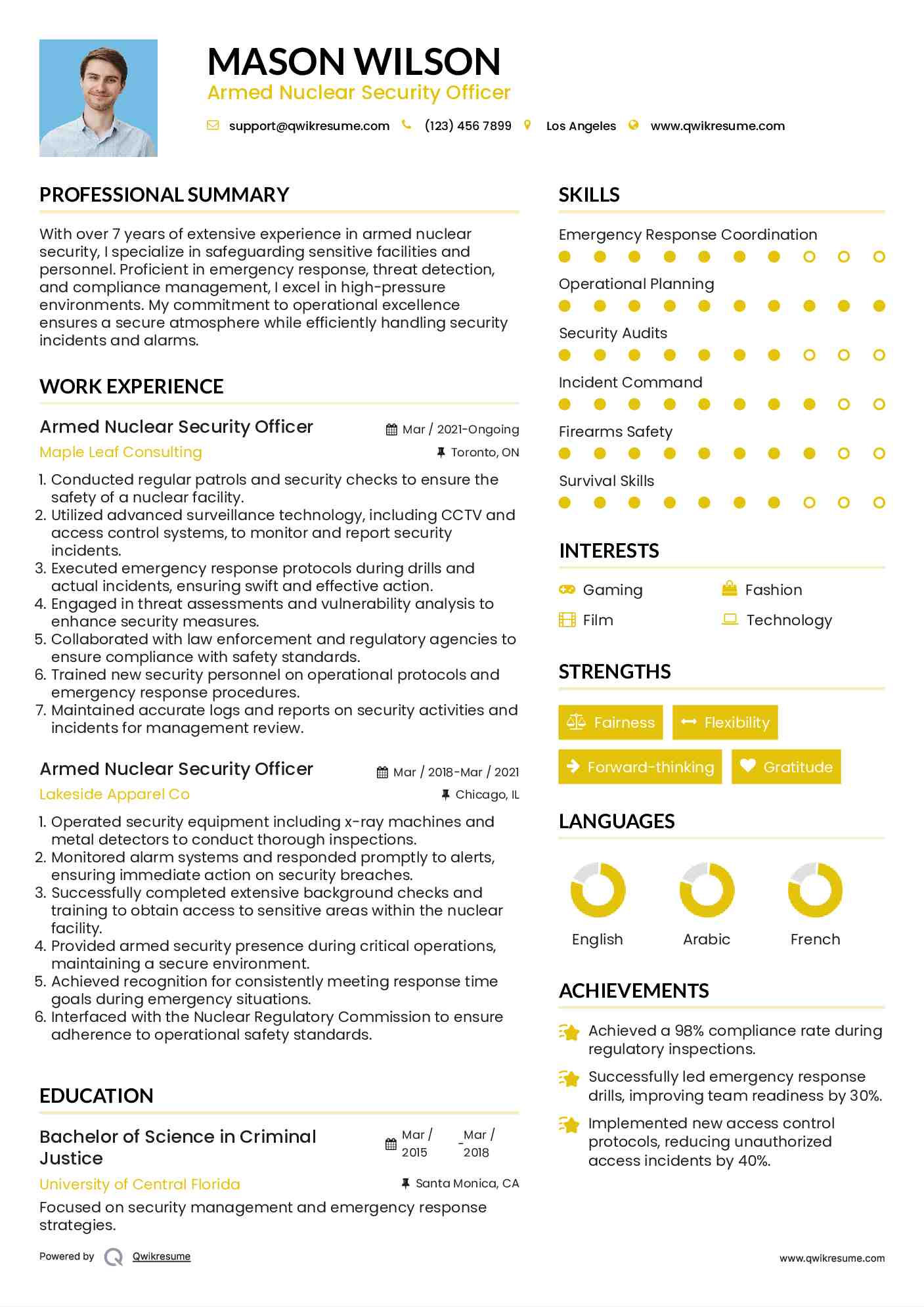 Armed Nuclear Security Officer Resume Template