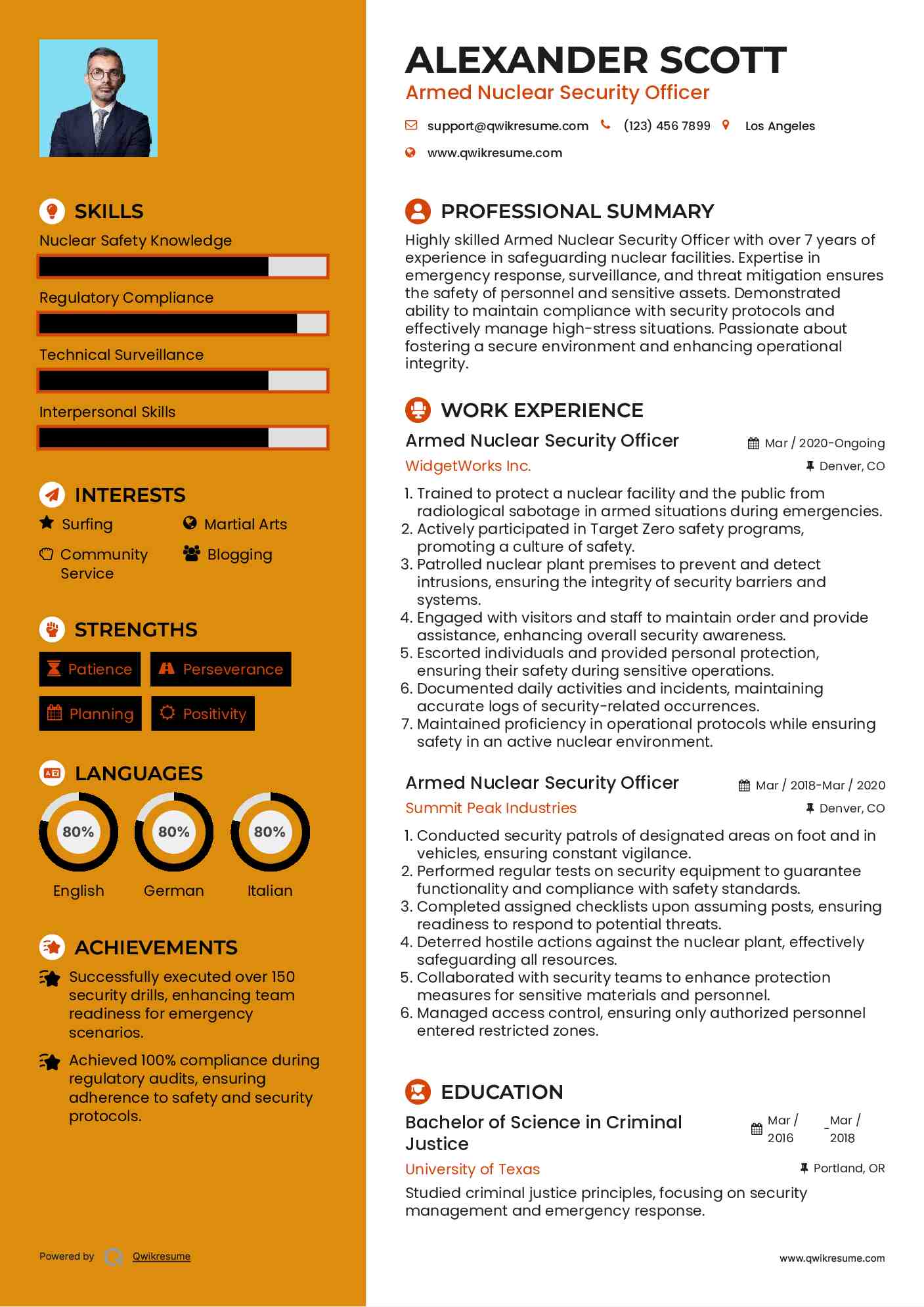 Armed Nuclear Security Officer Resume Template