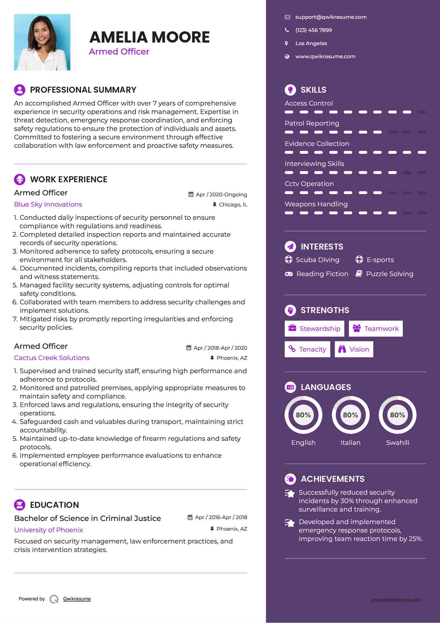 Armed Officer Resume Template