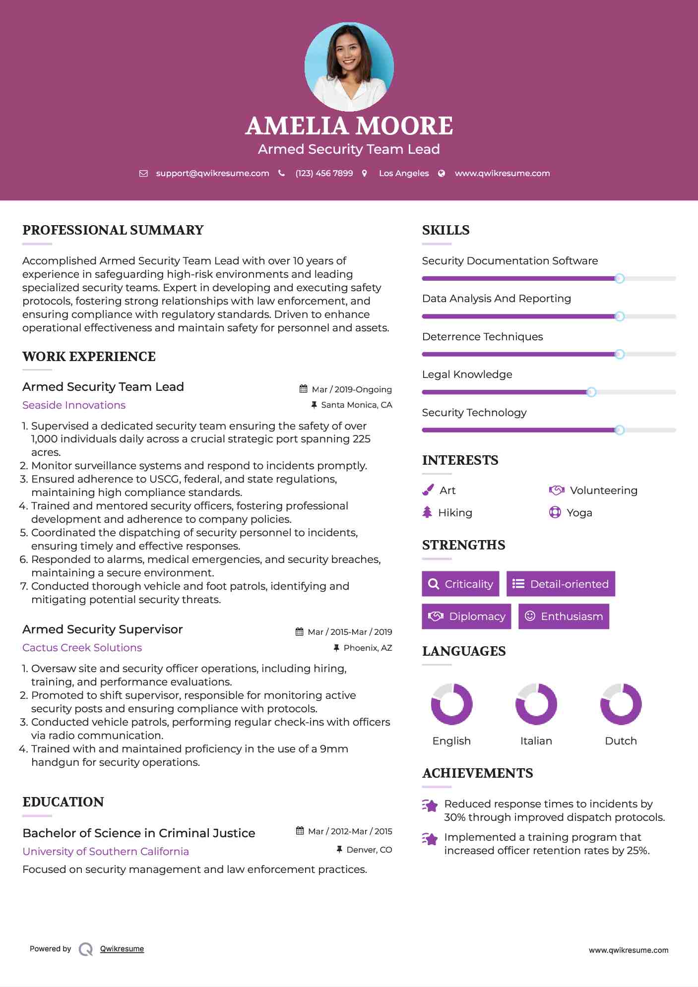 Armed Security Team Lead Resume Format