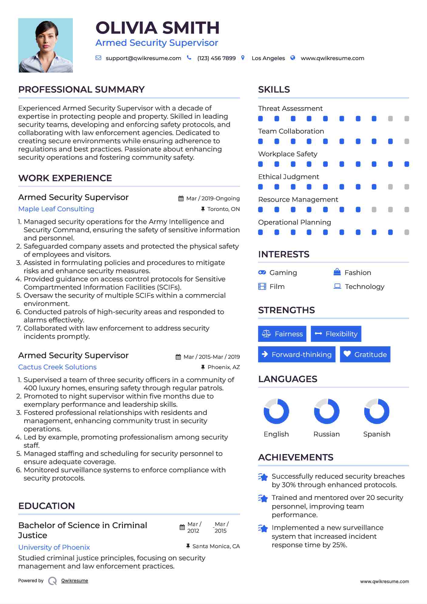 Armed Security Supervisor Resume Model
