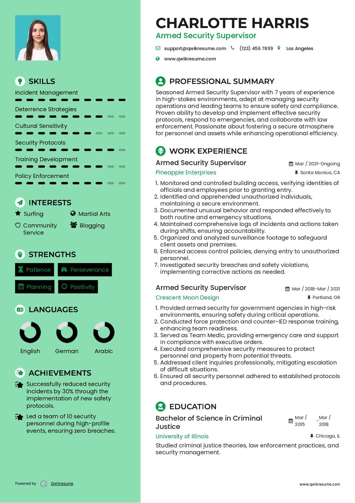 Armed Security Supervisor Resume Template