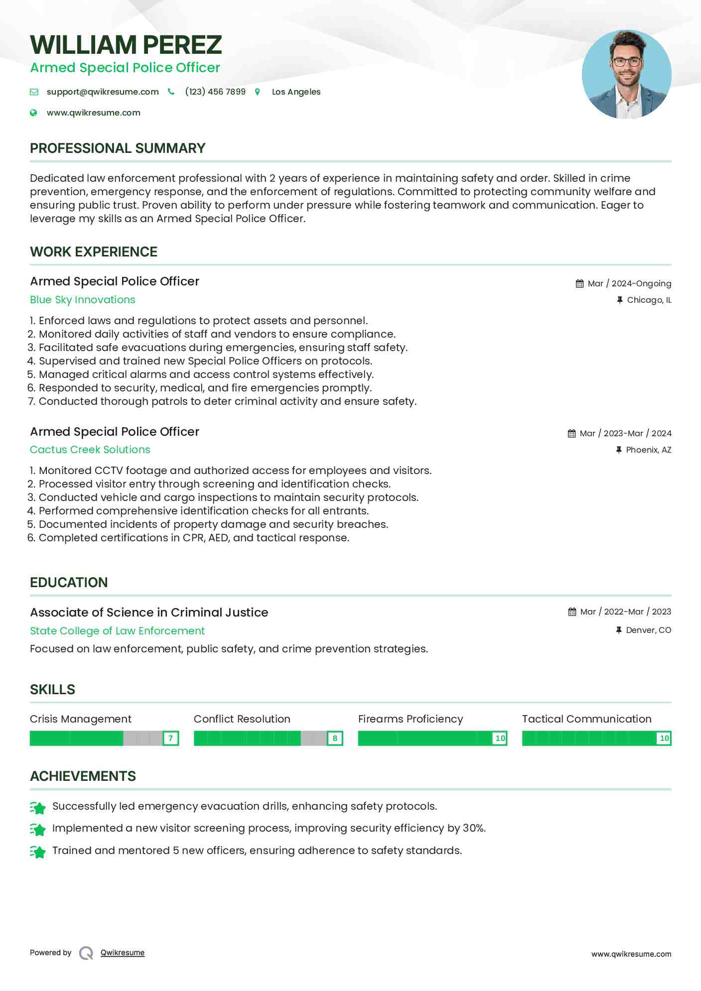 Armed Special Police Officer Resume Template