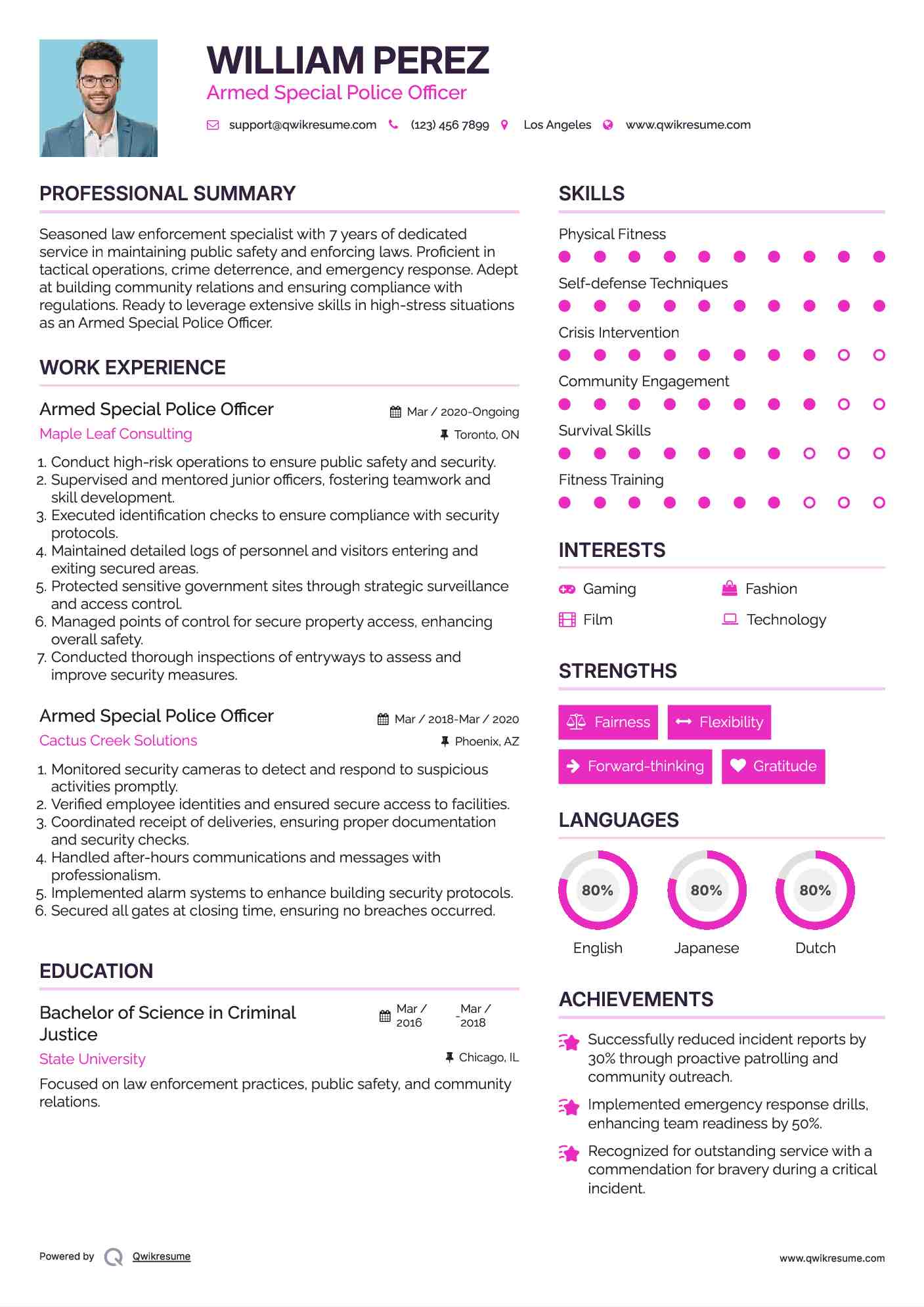 Armed Special Police Officer Resume Example