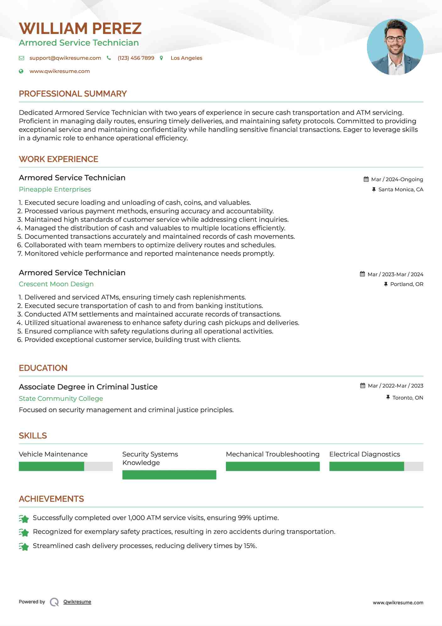 Armored Service Technician Resume Format