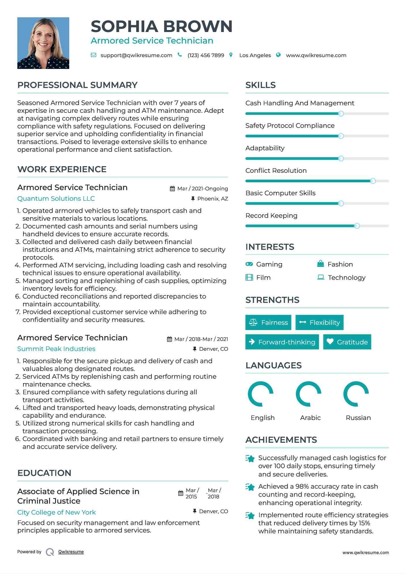 Armored Service Technician Resume Template