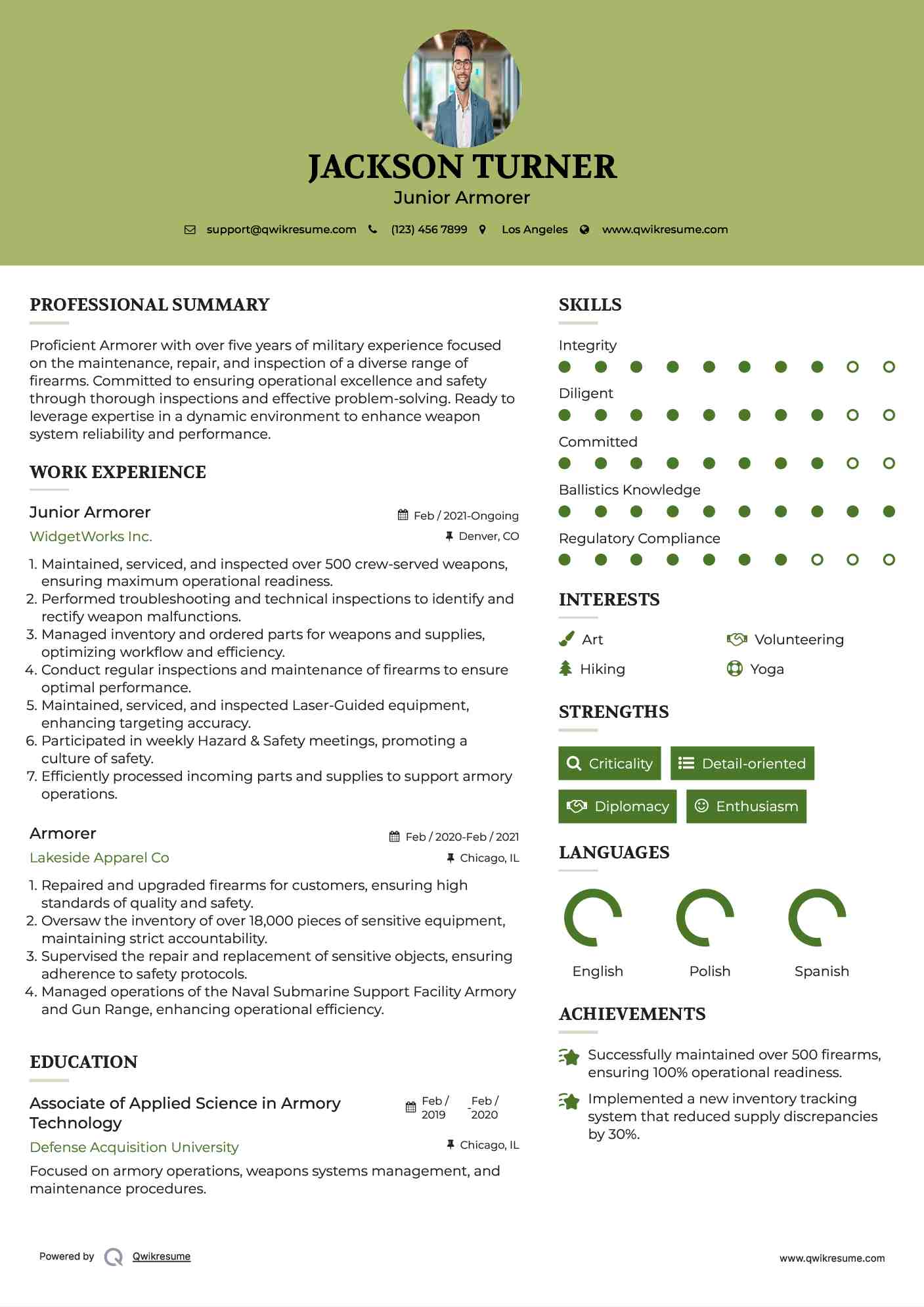 Junior Armorer Resume Format
