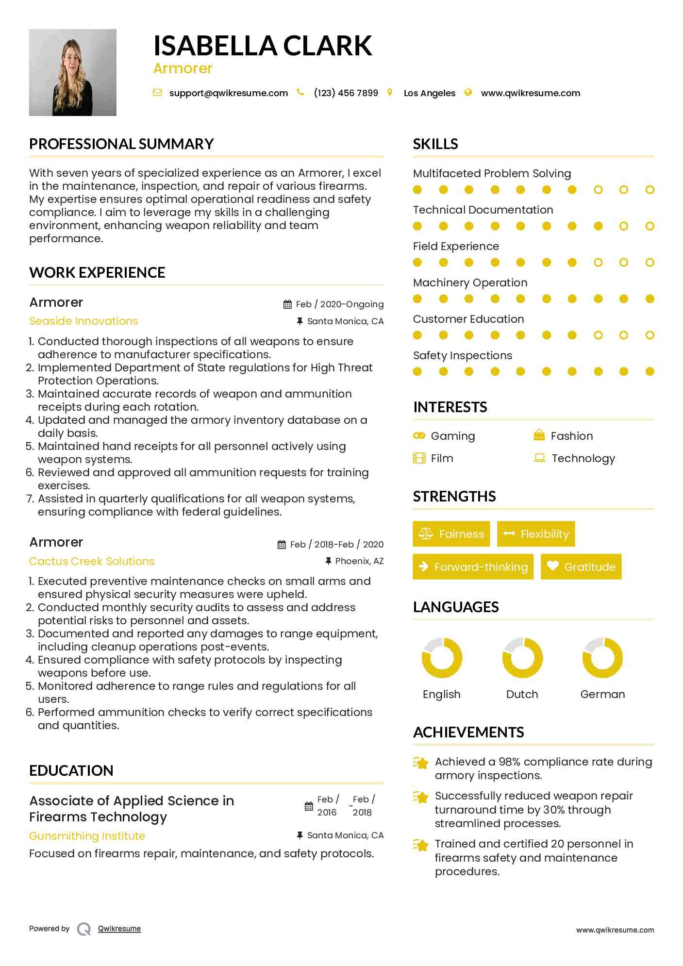 Armorer Resume Template