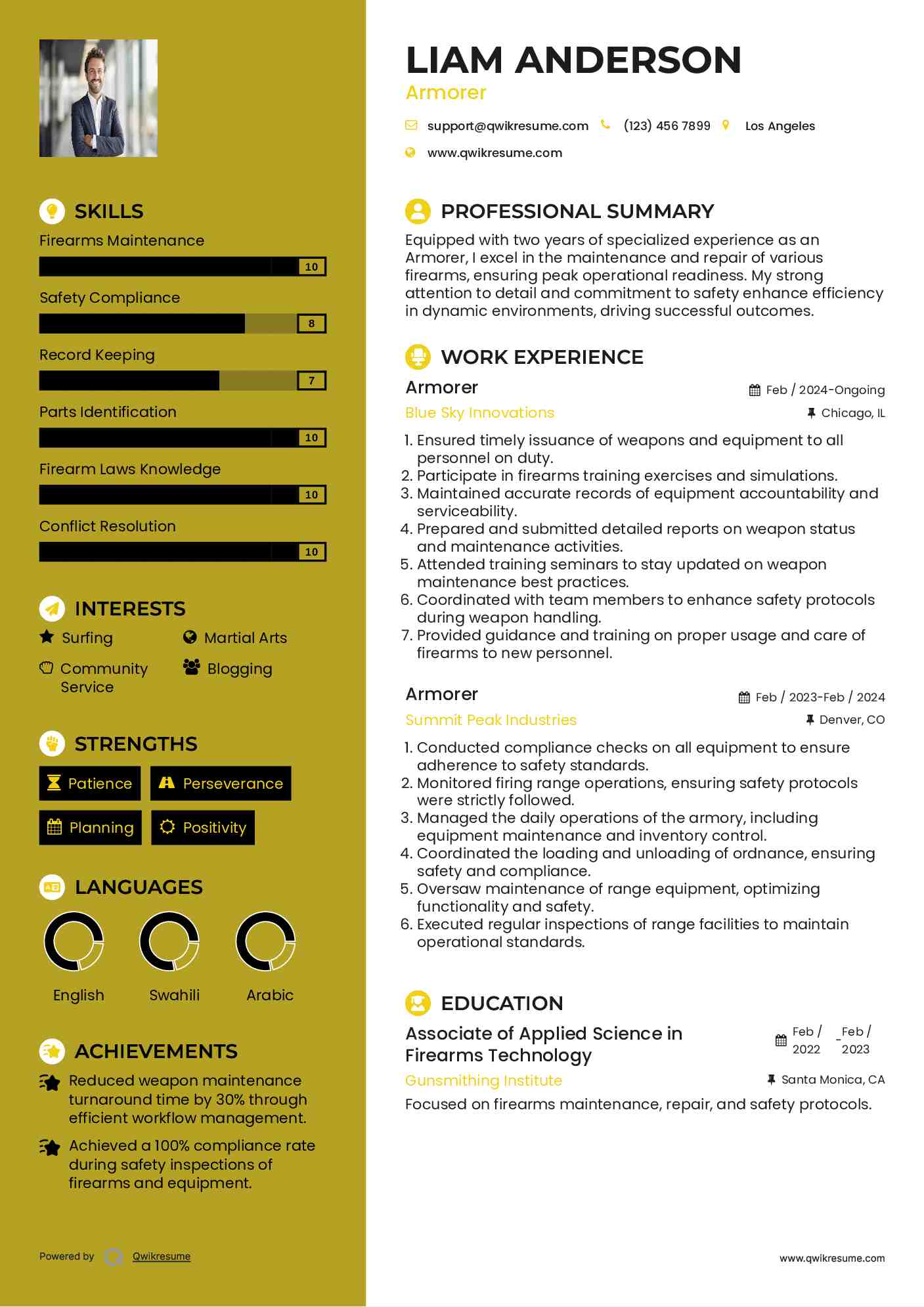 Armorer Resume Example