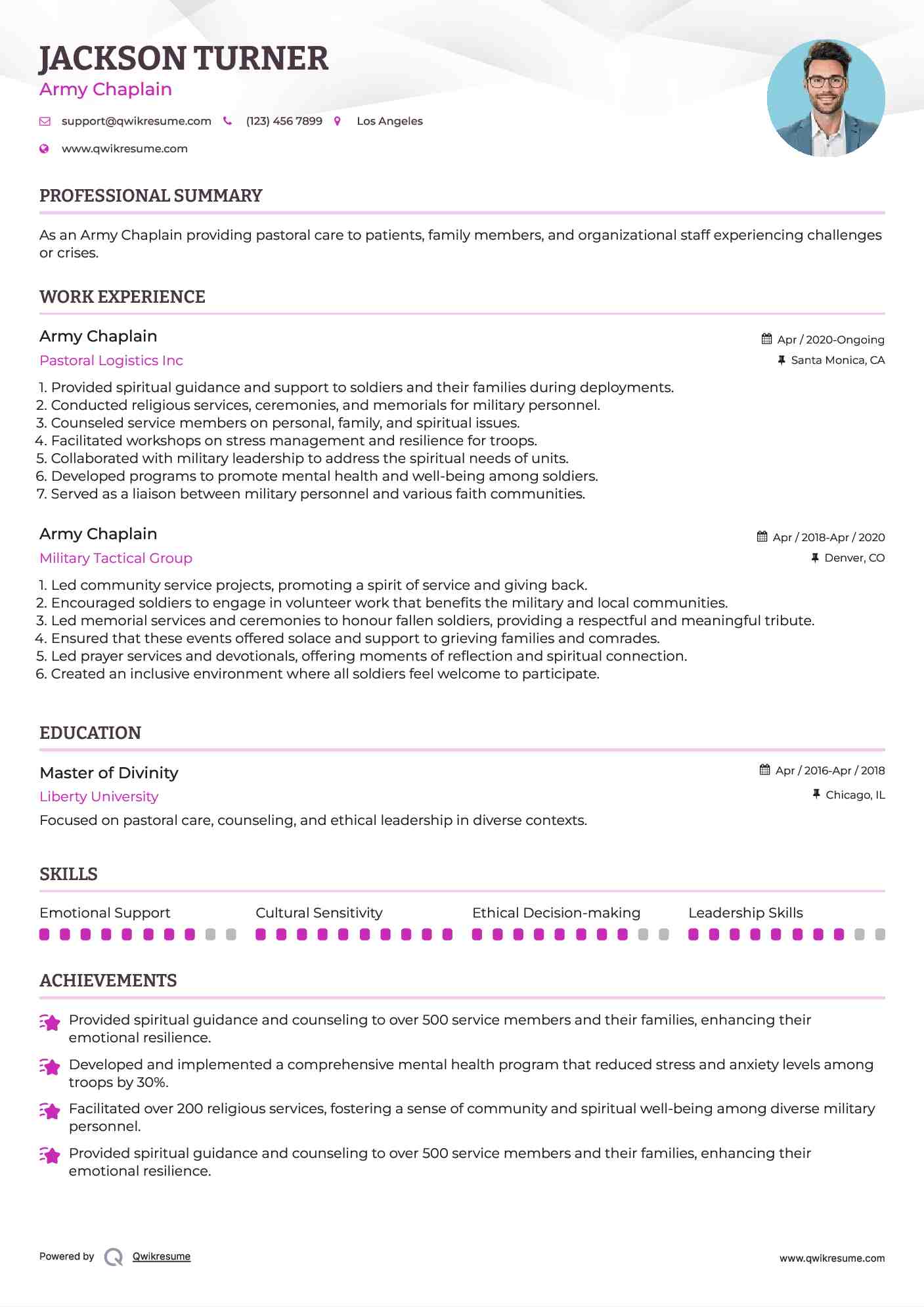  Army Chaplain Resume Template
