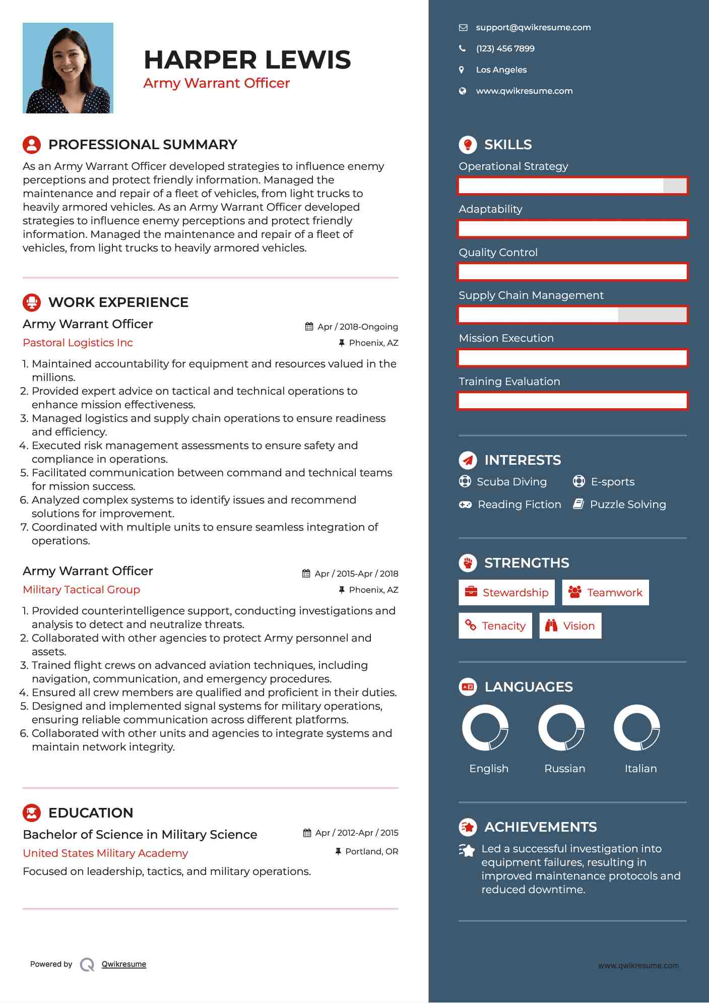 Army Warrant Officer Resume Template