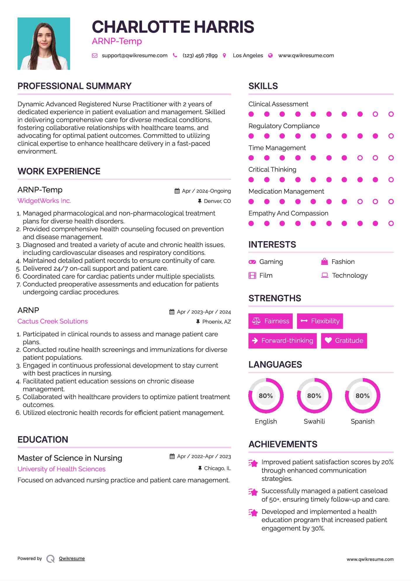 ARNP-Temp Resume Example