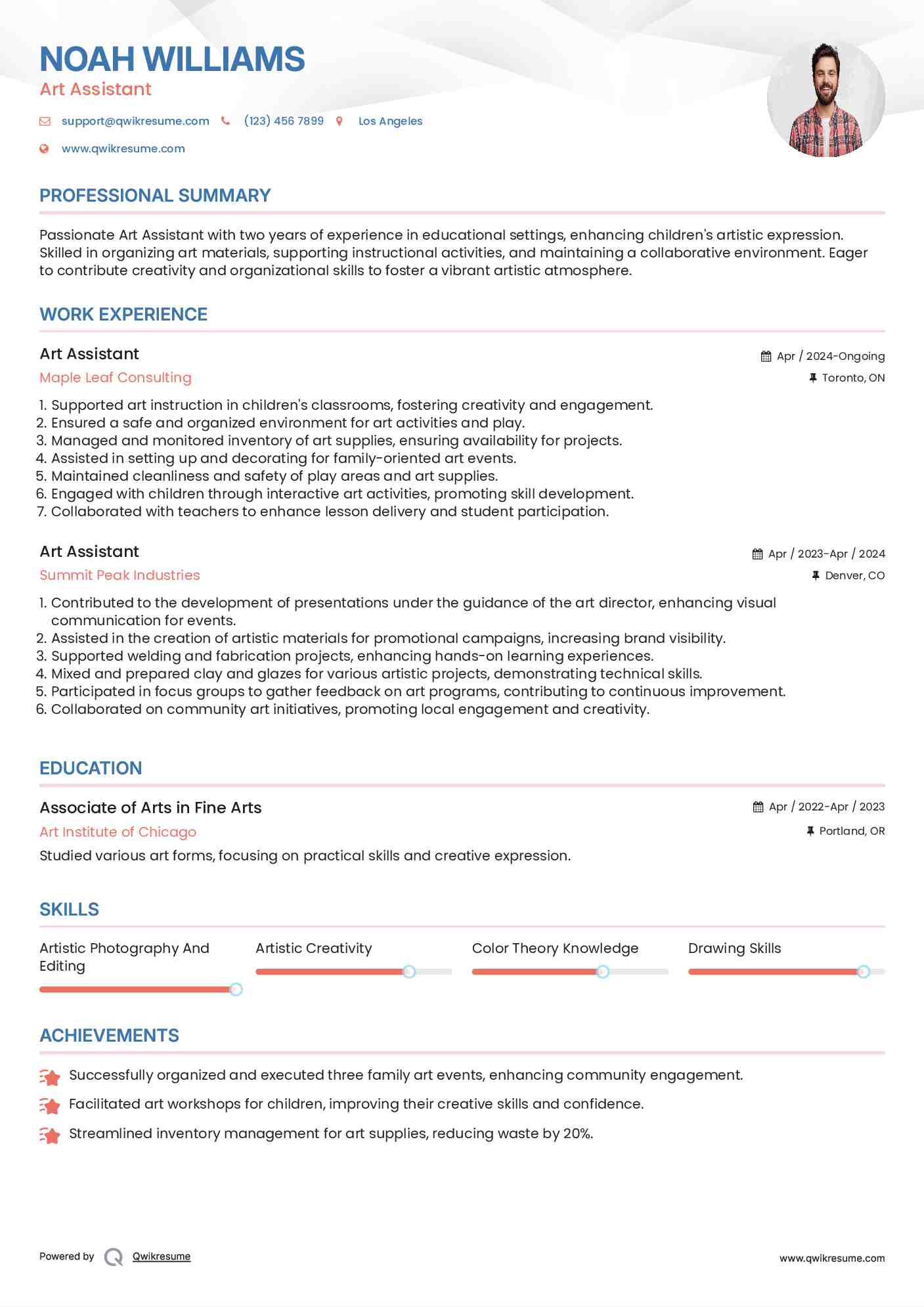 Art Assistant Resume Sample