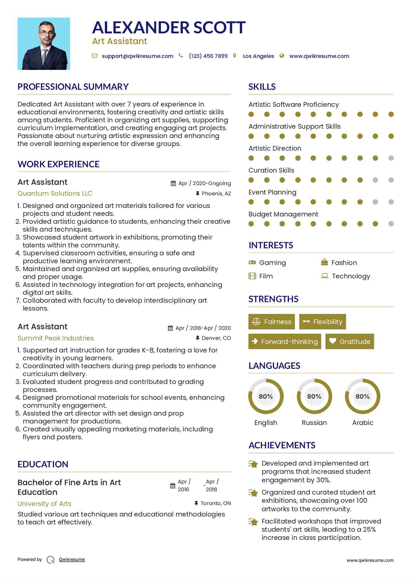 Art Assistant Resume Sample