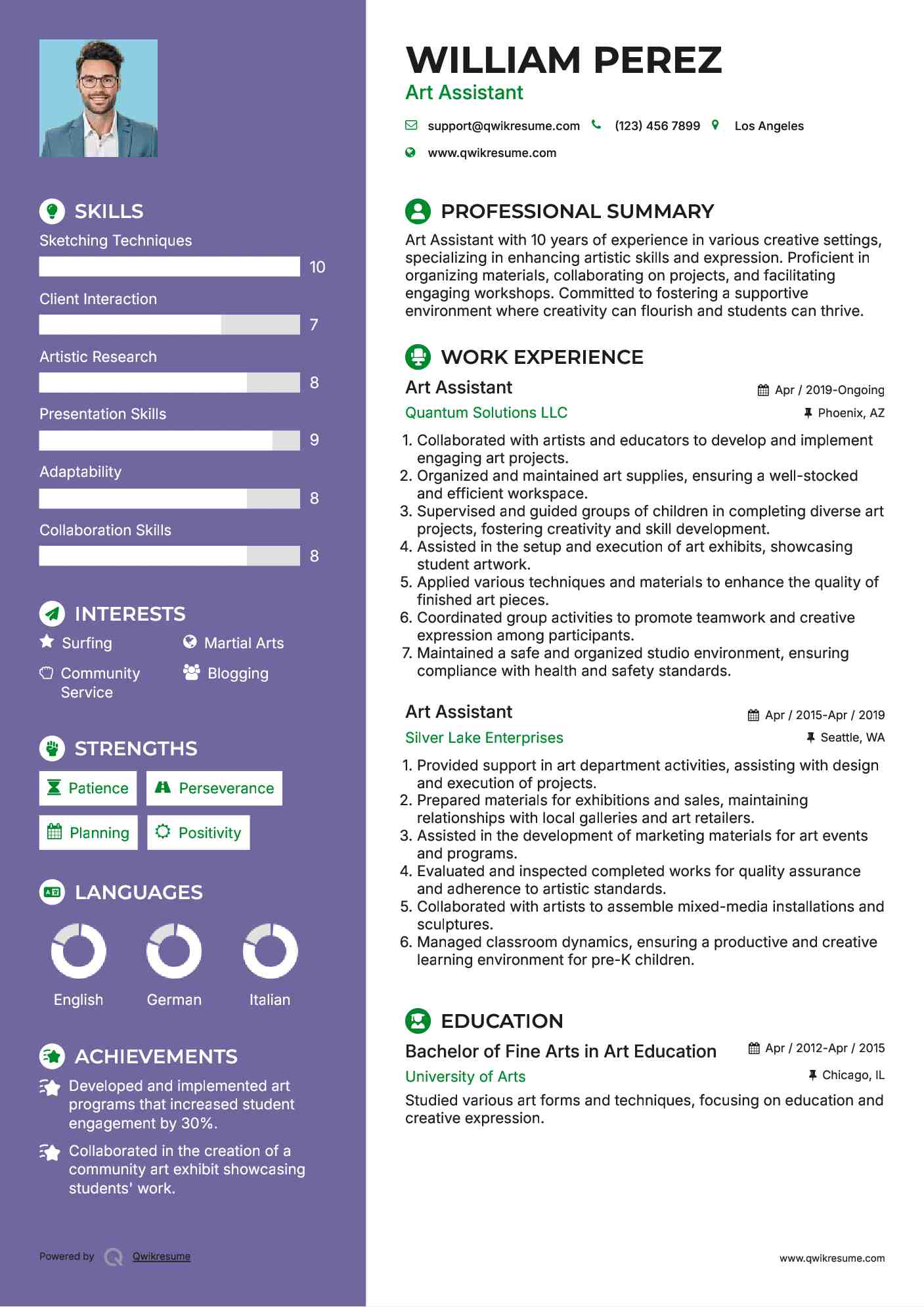 Art Assistant Resume Template