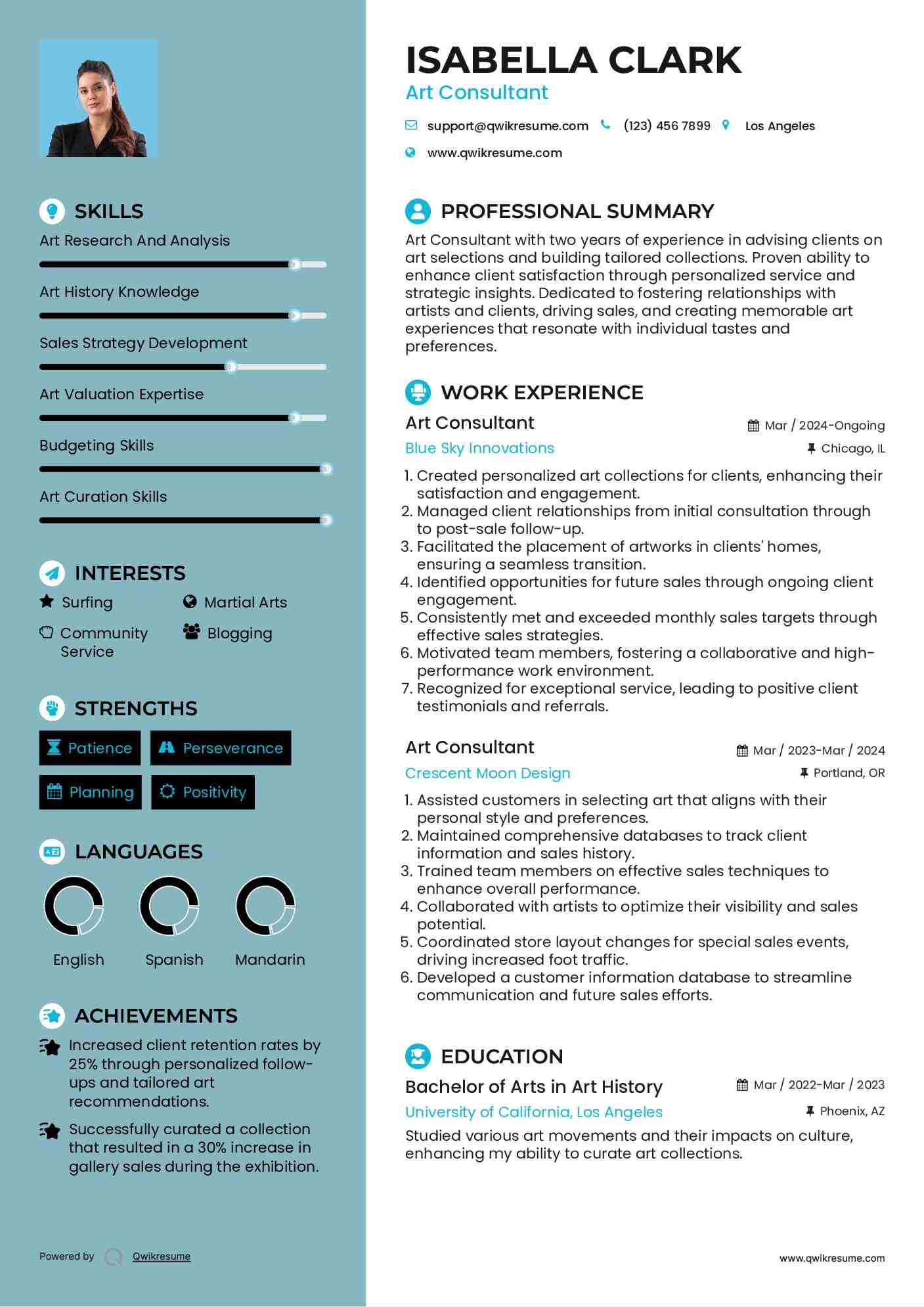 Art Consultant Resume Sample